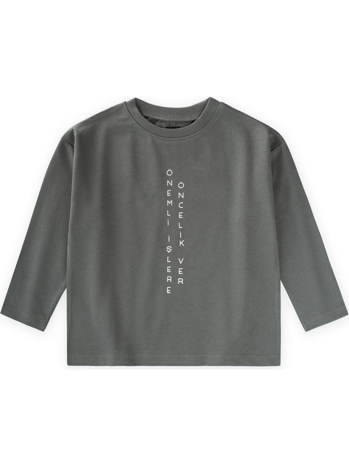 Cigit Sloganlı Uzun Kollu T-Shirt 2-10 Yaş Haki Yeşil