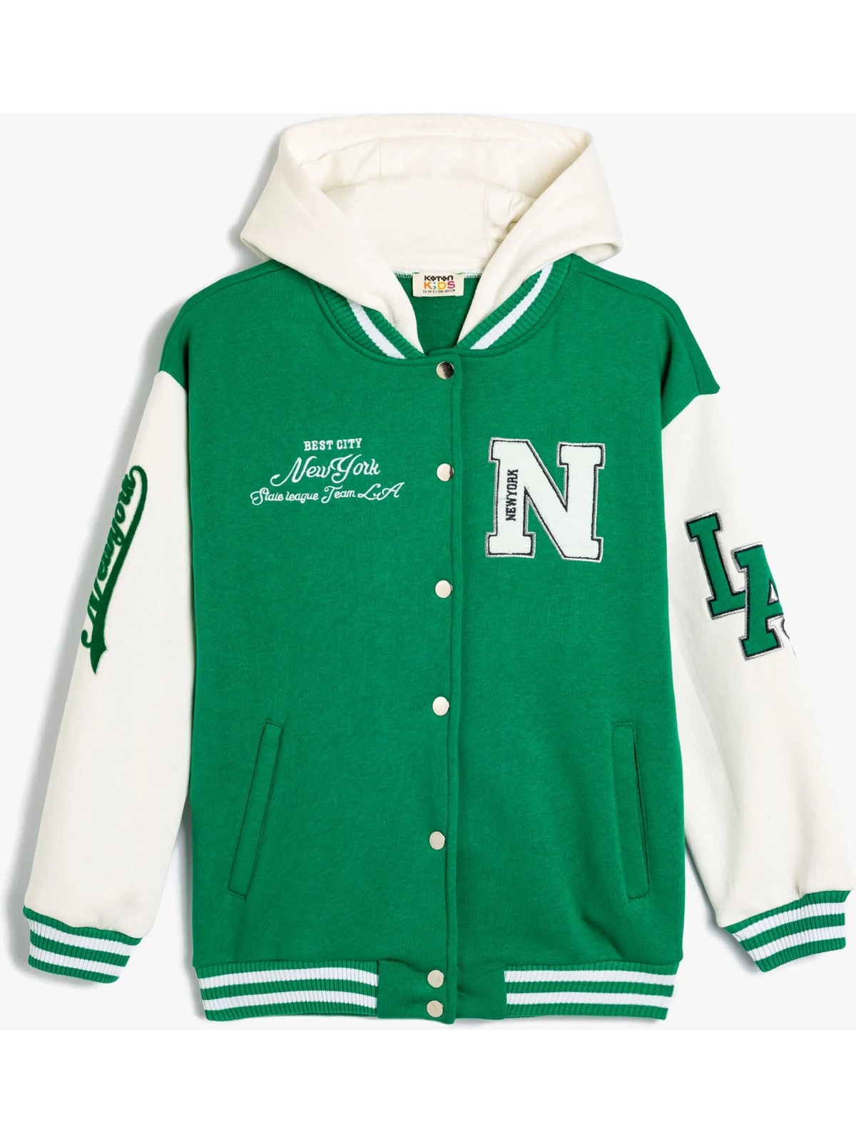 Koton Kolej Ceket Kapşonlu Renk Kontrastlı Aplike Detaylı Çıtçıt Düğmeli