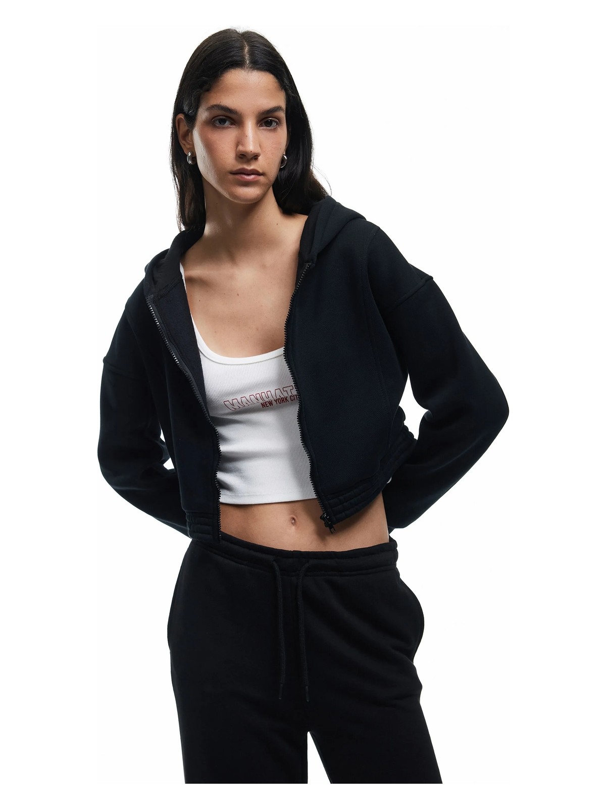 Koton Şardonlu Uzun Kollu Fermuarlı Kapüşonlu Oversize Sweatshirt