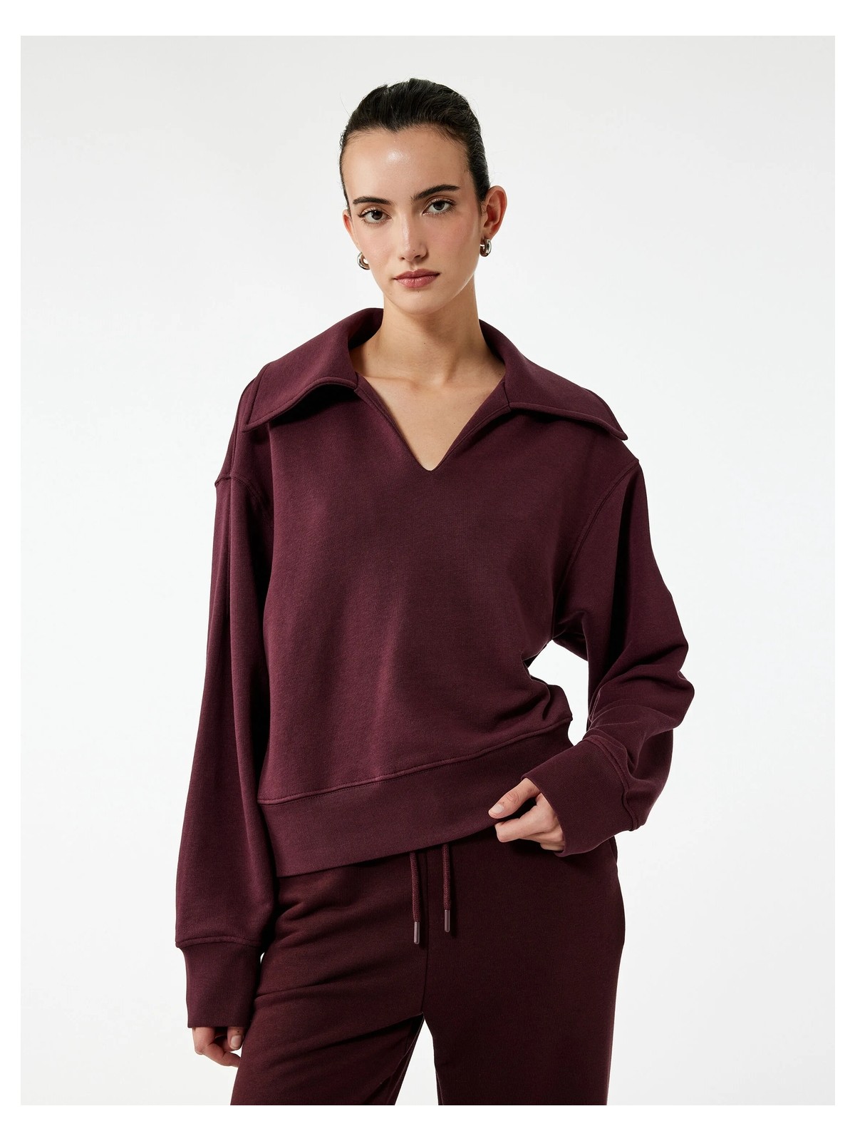 Koton Regular Fit Üç Iplik Uzun Kollu Polo Yaka Sweatshirt - Görsel 3