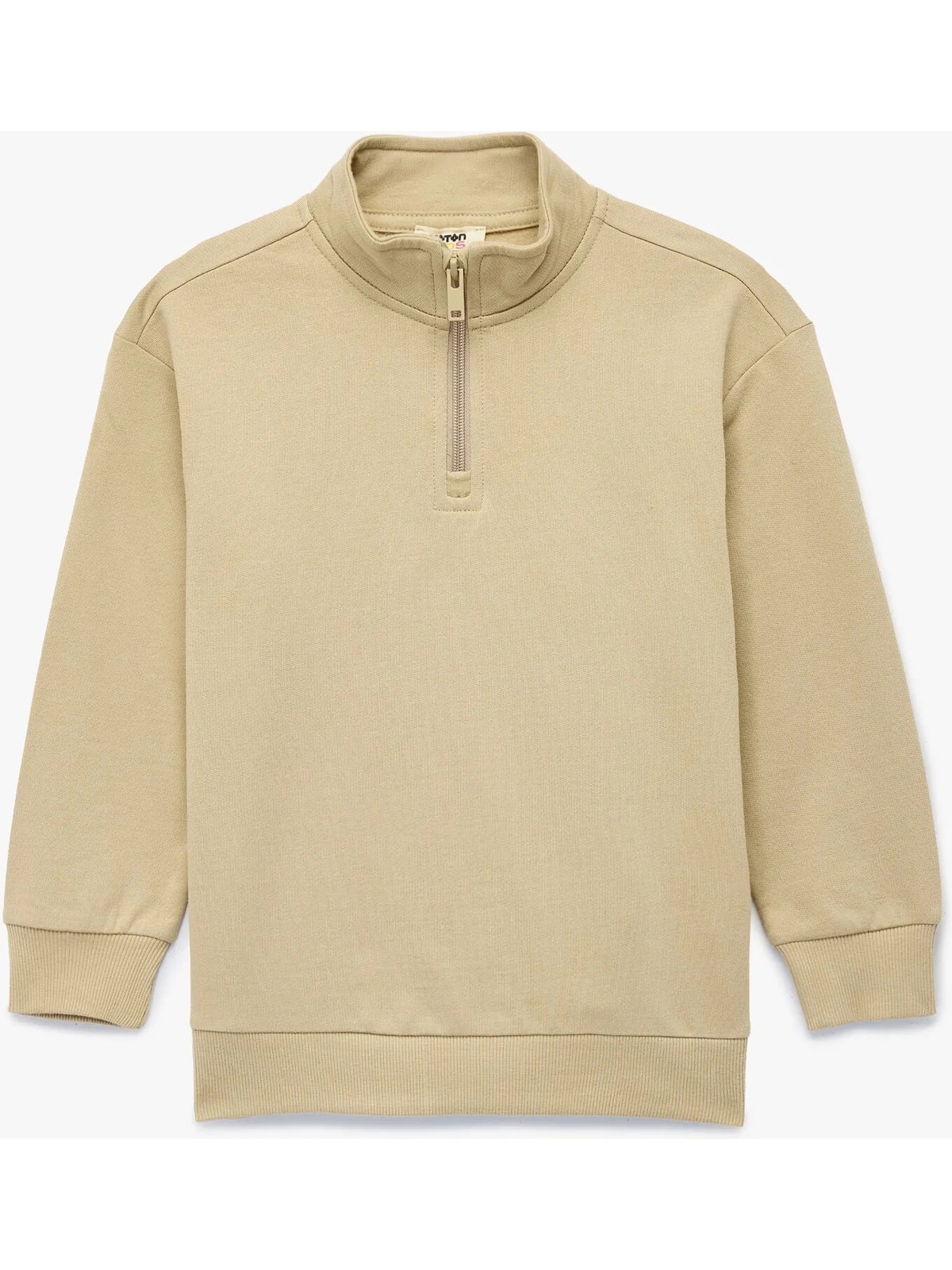 Koton Dik Yaka Uzun Kollu Yarım Fermuarlı Pamuklu Basic Sweatshirt - Görsel 4