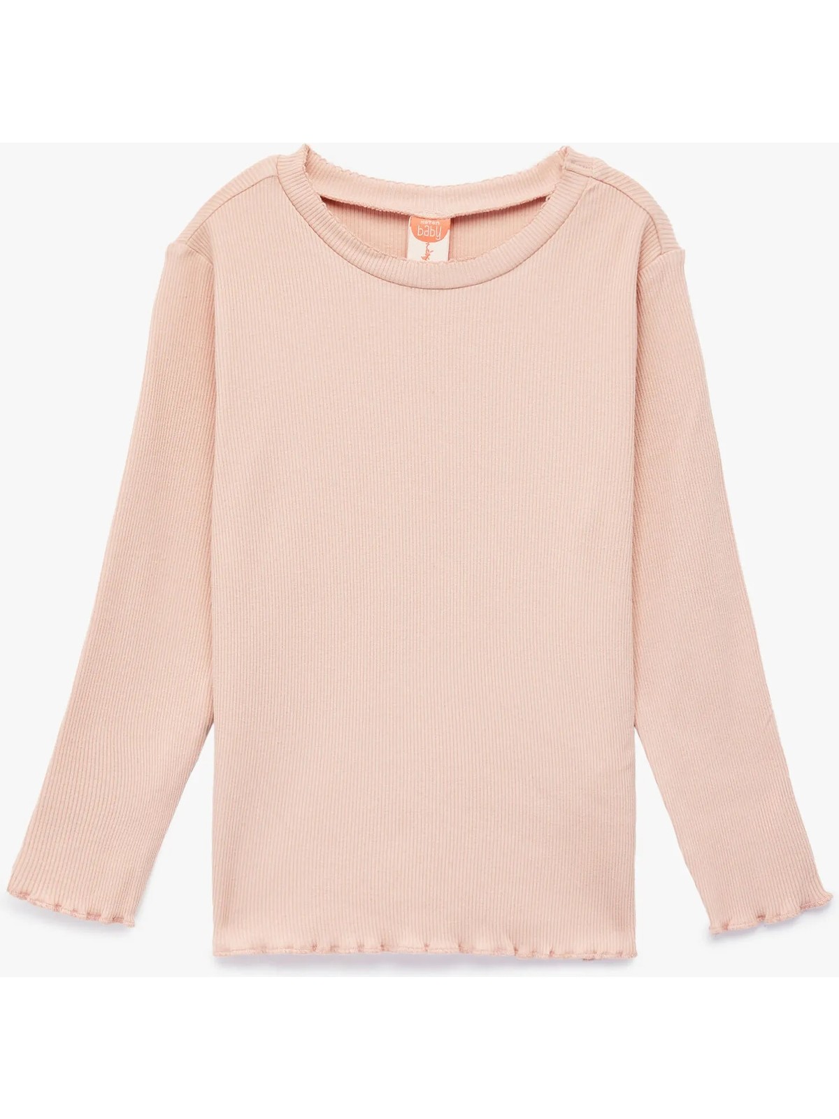 Koton Bisiklet Yaka Fırfır Detaylı Pamuklu Basic Uzun Kollu Tişört