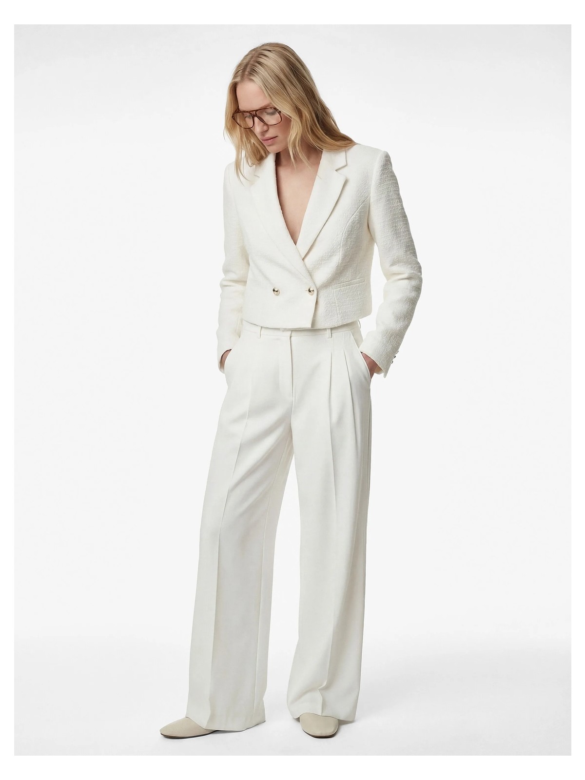 Koton Slim Fit Uzun Kollu Düğmeli Kruvaze Crop Tüvit Ceket