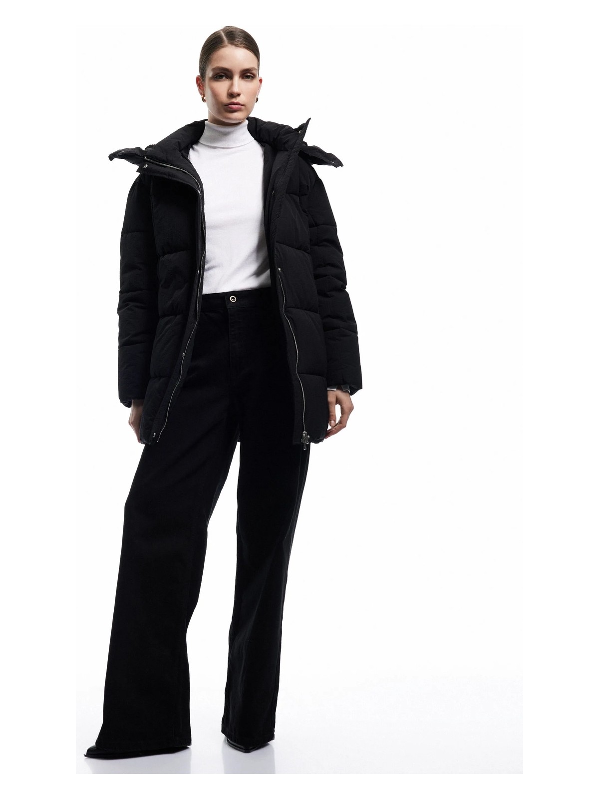 Koton Çıkarılabilir Kapüşonlu Uzun Kollu Cepli Su Itici Fermuarlı Şişme Mont