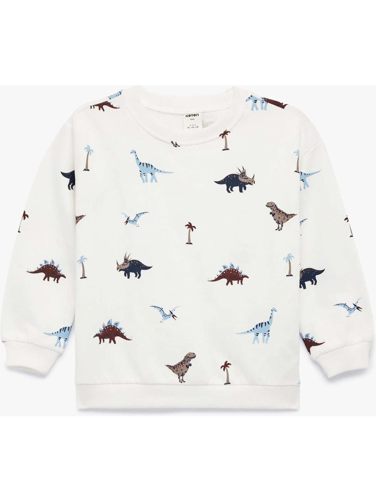 Koton Pamuklu Uzun Kollu Bisiklet Yaka Dinozor Baskılı Sweatshirt