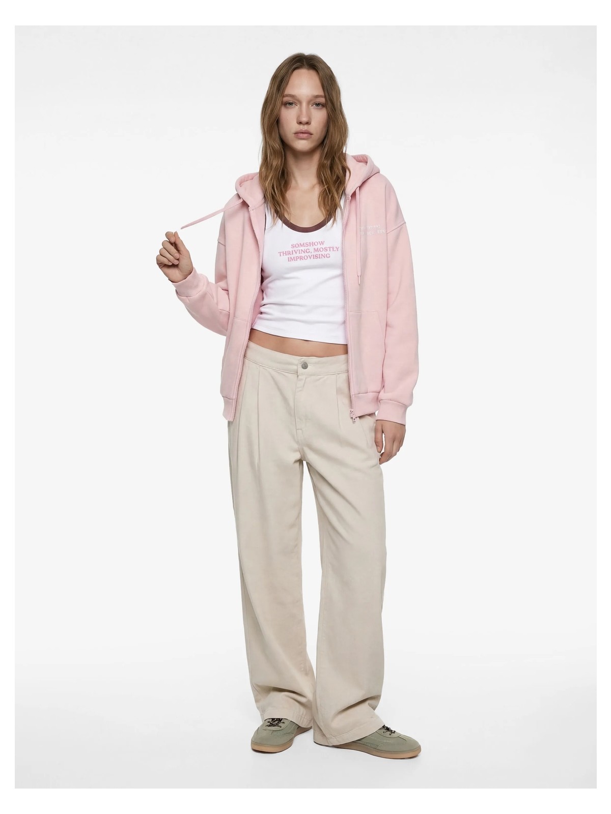 Koton Kanguru Cepli Fermuarlı Kapüşonlu Arkası Baskılı Oversize Sweatshirt