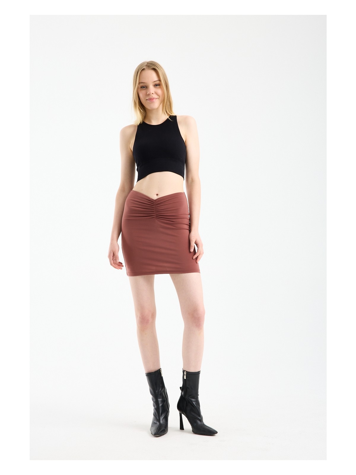 Win Moda Yeni Sezon Kadın Mini Etek Drapeli Büzgülü Sandy Kumaş Astarlı Likralı Şık Xs/2xl 3 Renk - Görsel 5