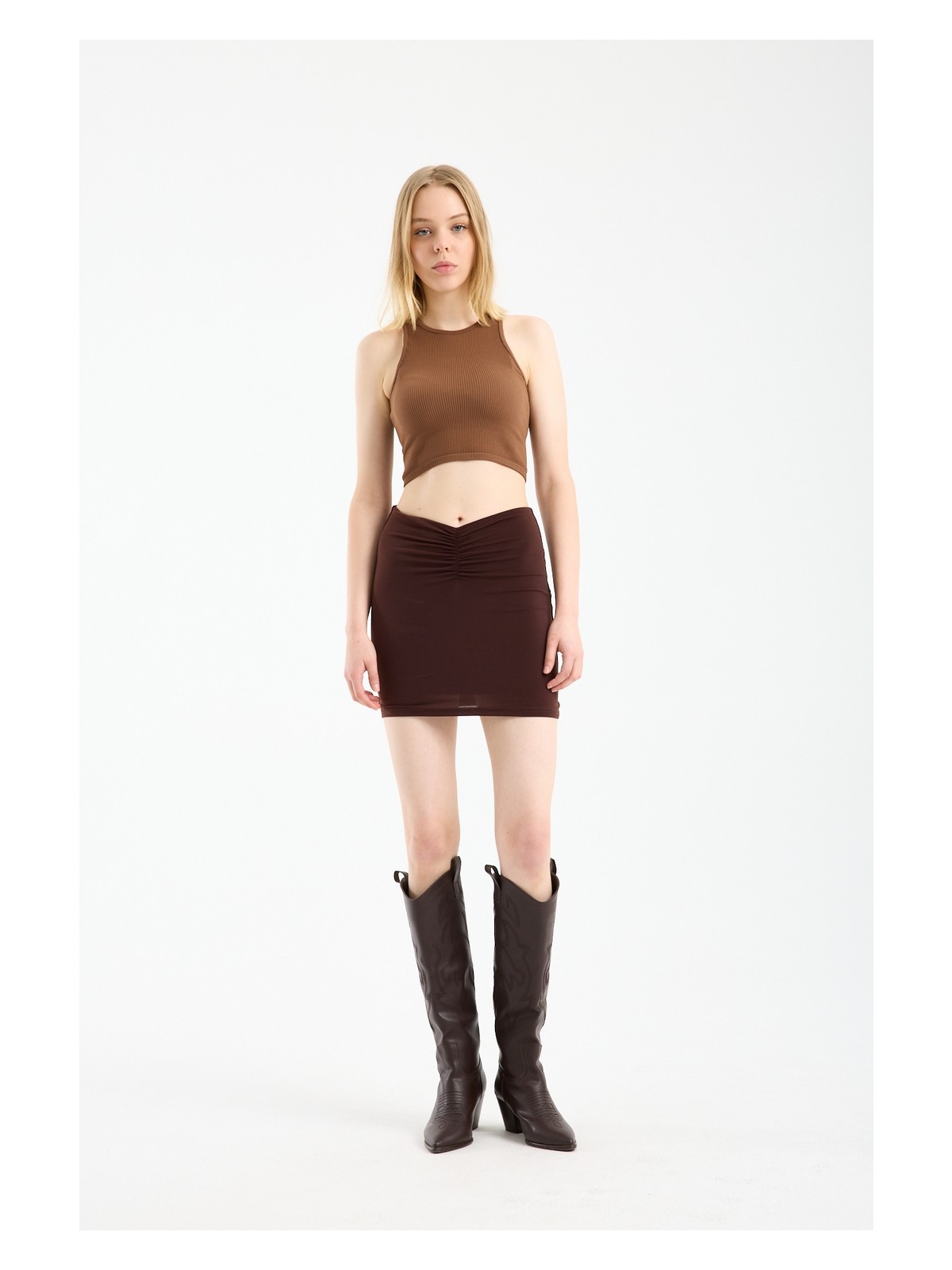 Win Moda Yeni Sezon Kadın Mini Etek Drapeli Büzgülü Sandy Kumaş Astarlı Likralı Şık Xs/2xl 3 Renk - Görsel 3