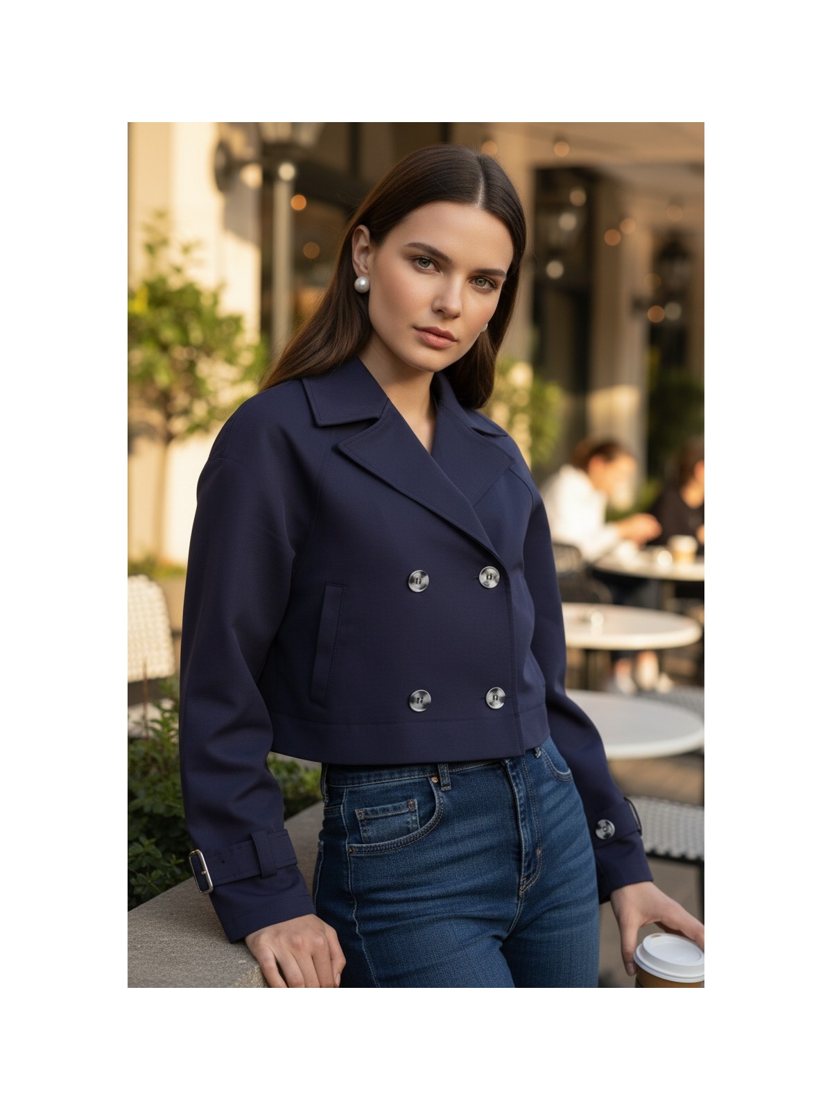 Mandala Tekstil Kadın Crop Kruvaze Düğmeli Cepli Cool Trençkot - Görsel 3