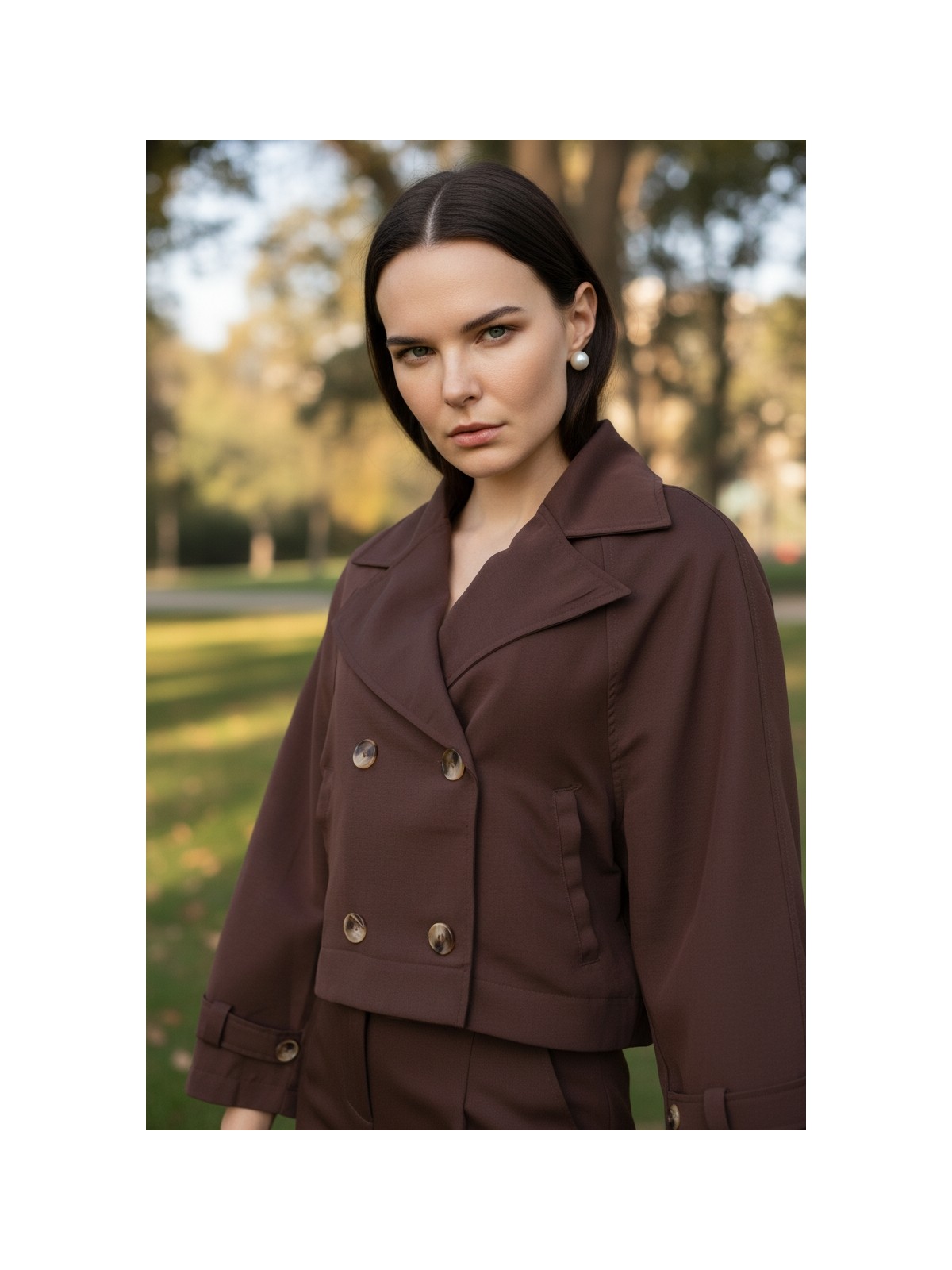 Mandala Tekstil Kadın Crop Kruvaze Düğmeli Cepli Cool Trençkot