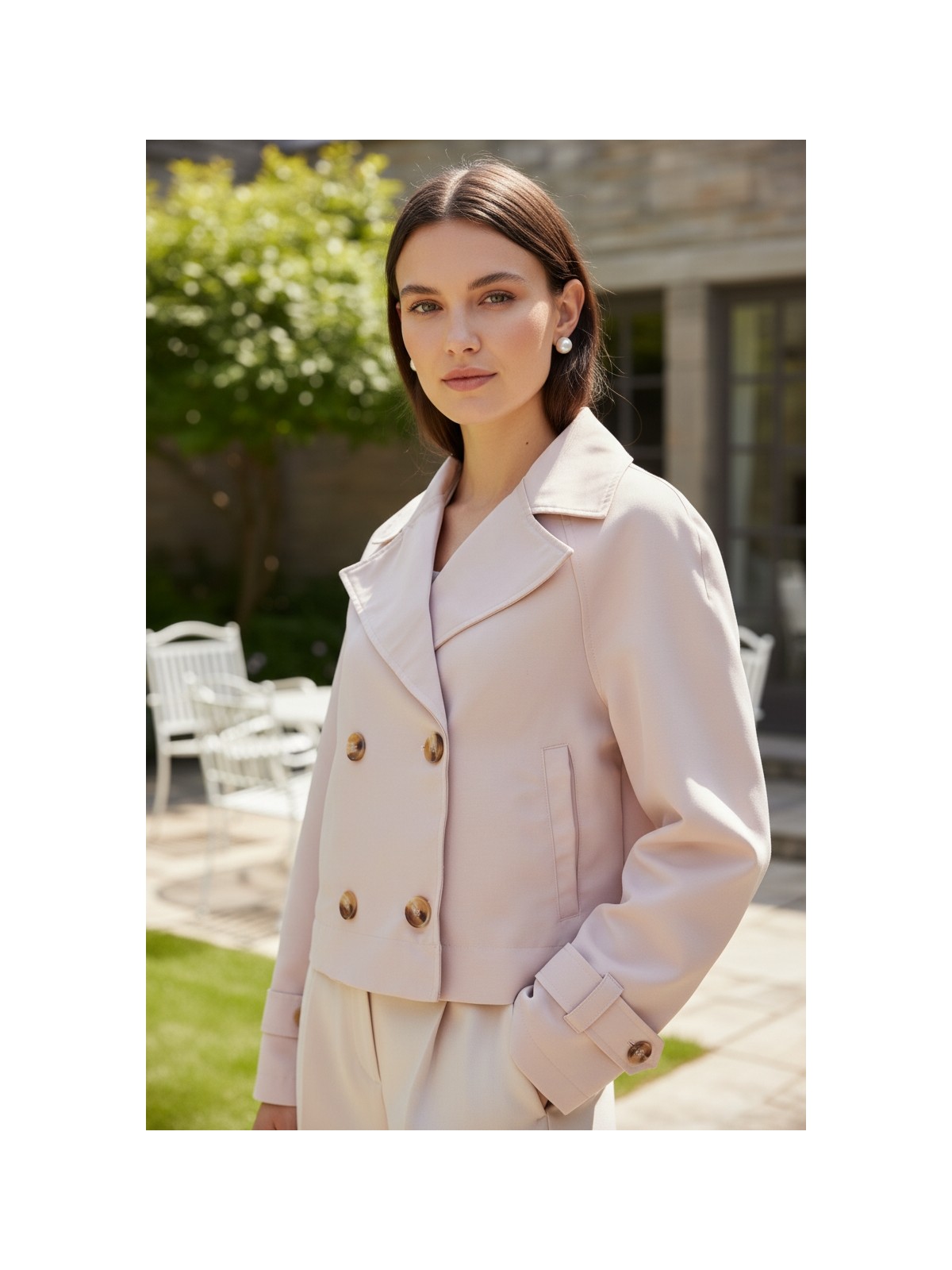 Mandala Tekstil Kadın Crop Kruvaze Düğmeli Cepli Cool Trençkot - Görsel 6