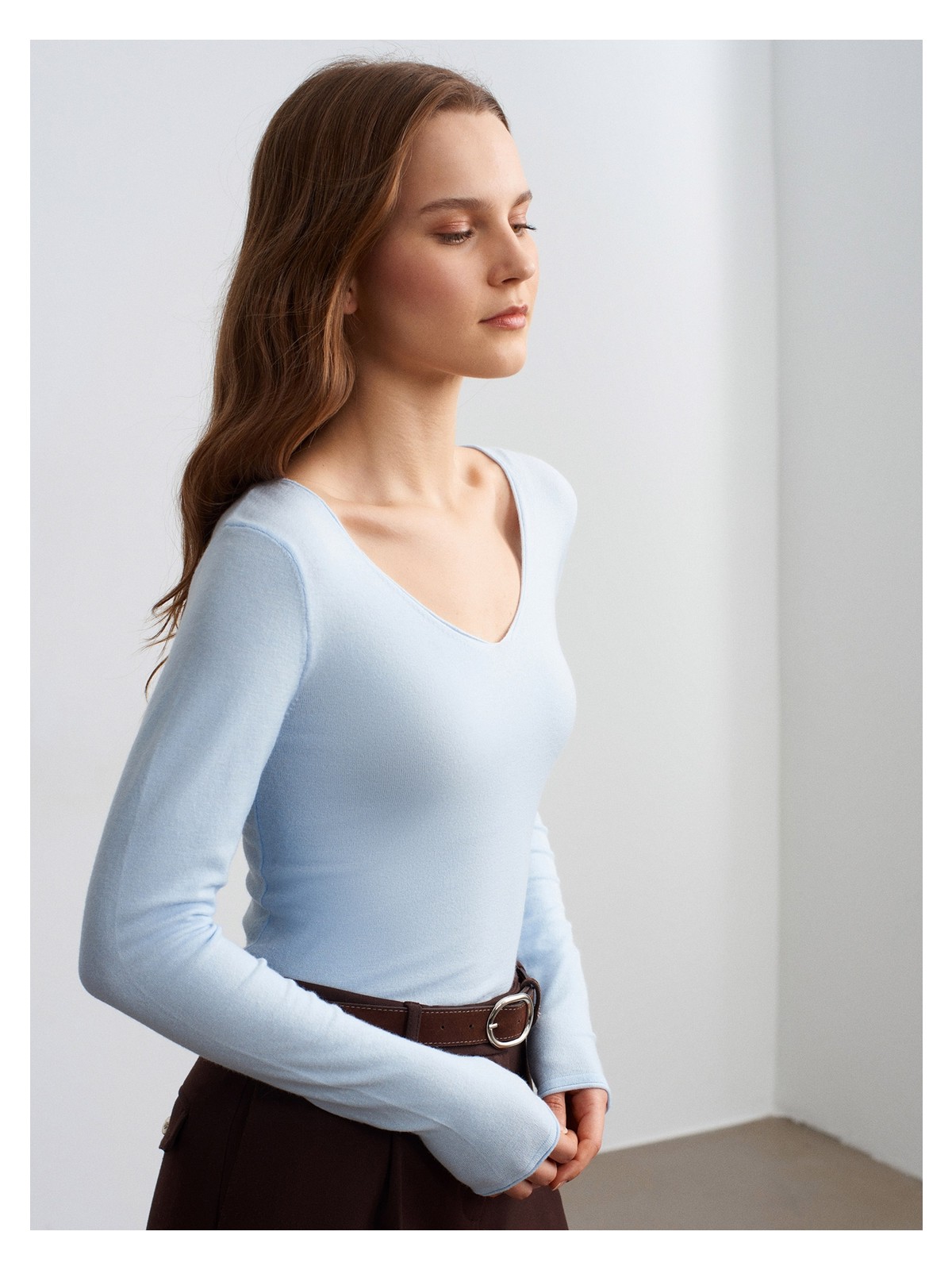 Dilvin 10842 V Yaka Kaşmirli Ultra Hafif Triko Kazak-Açık Sarı - Görsel 8