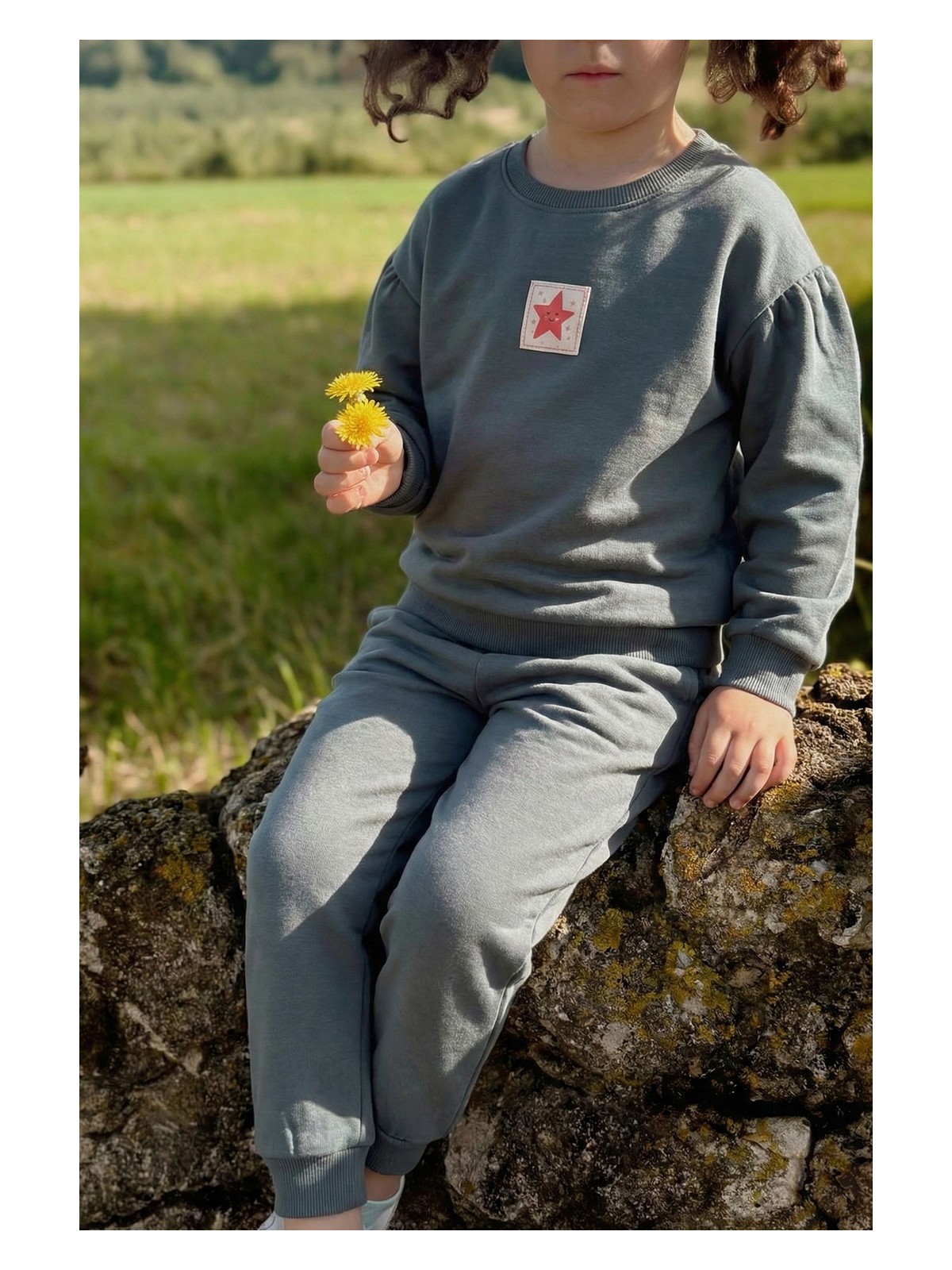 Cigit Etiket Detaylı Sweatshirt Takım 1-7 Yaş Çağla Yeşili