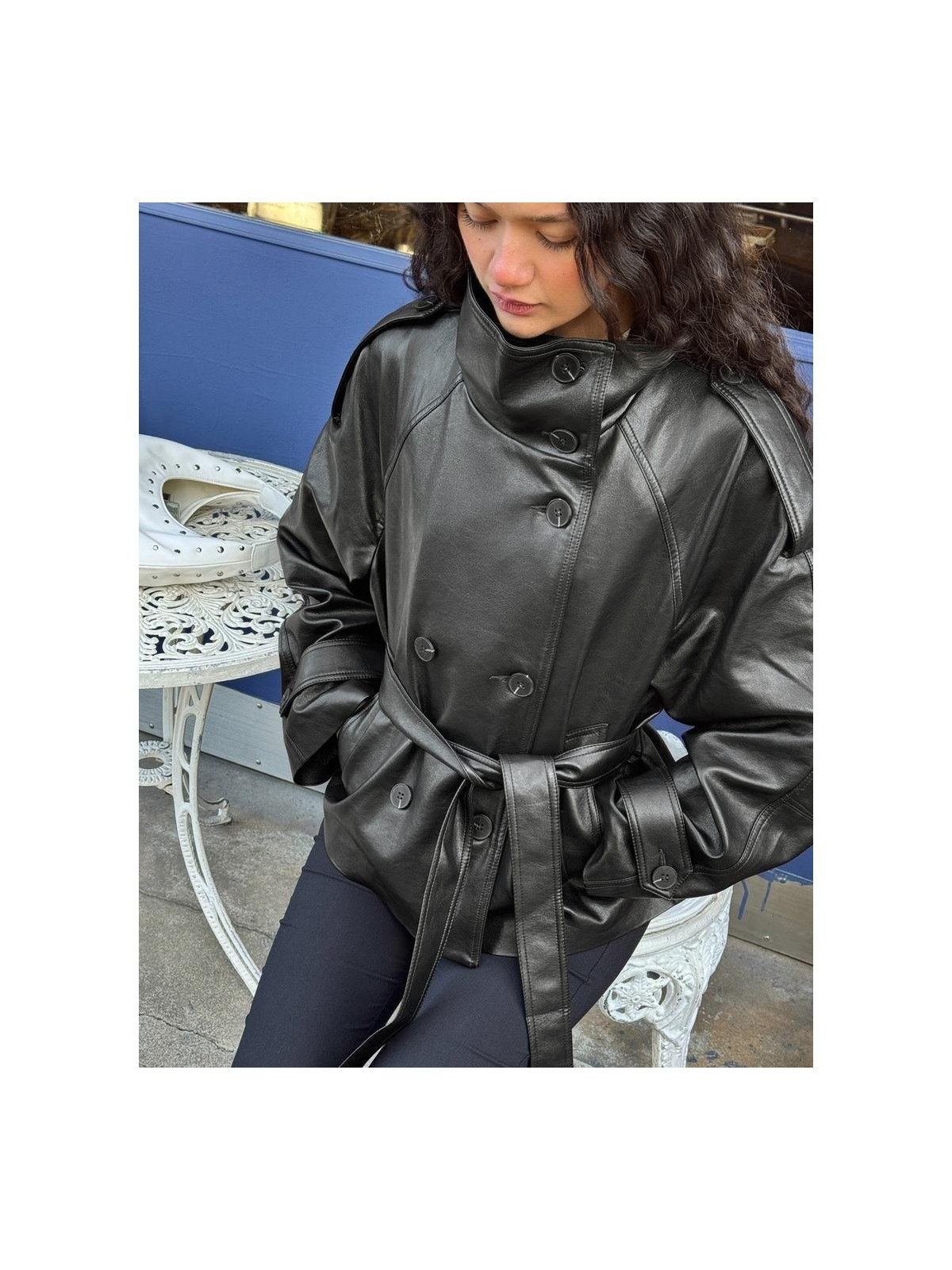 Prifaldi Pb Kruvaze Düğmeli Kahverengi Deri Ceket - Görsel 3