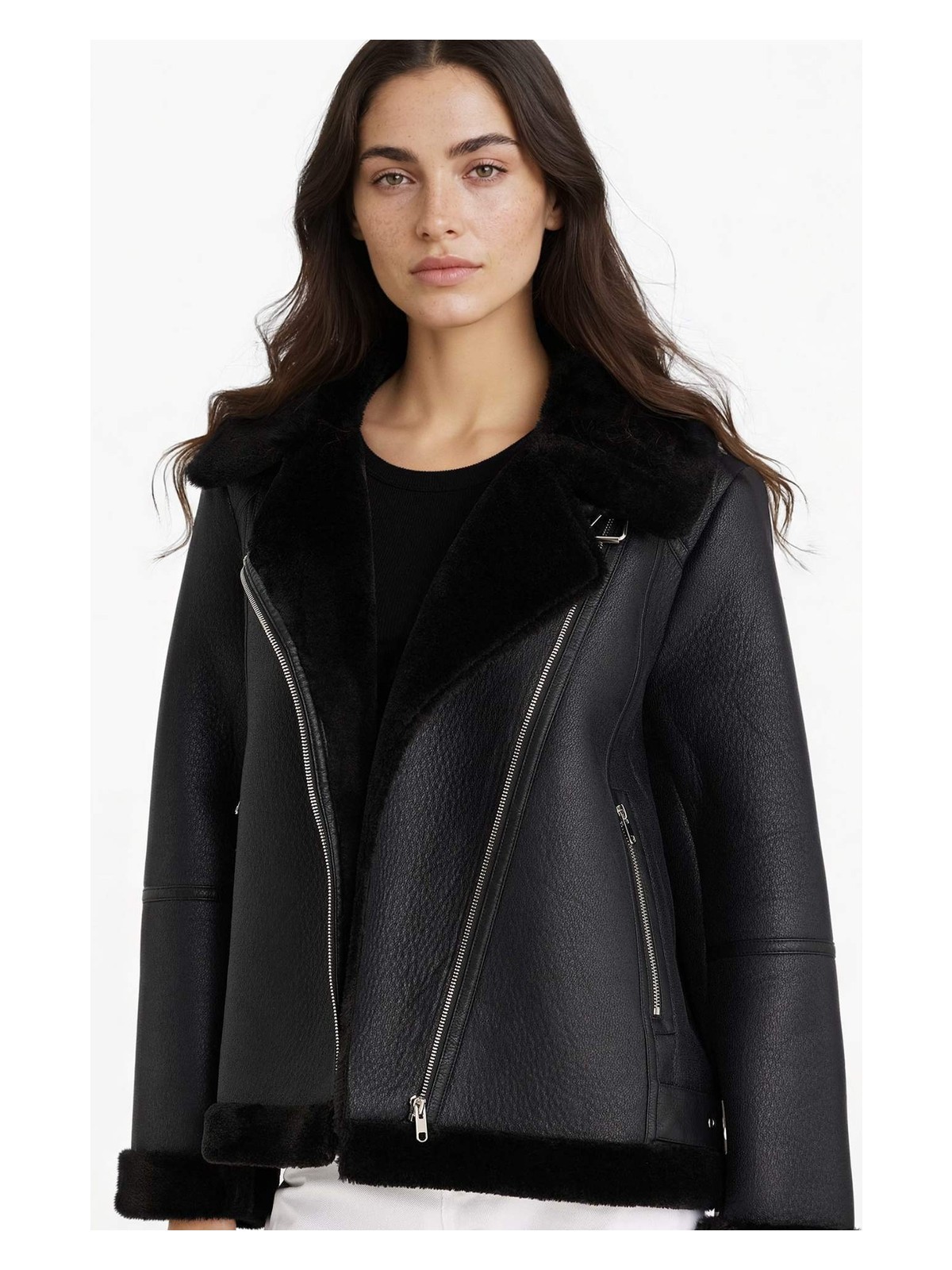 DeFacto Regular Fit Suni Kürk Astarlı Fermuarlı Suni Deri Ceket Mont F1822AX25WN