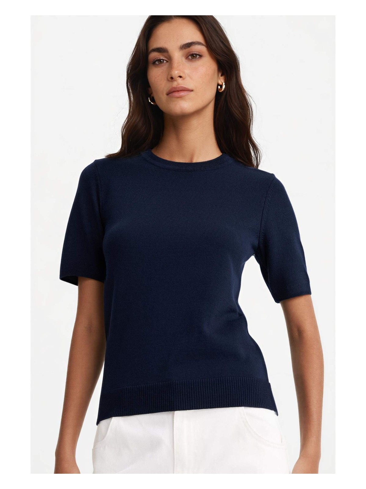 DeFacto Regular Fit Bisiklet Yaka Kısa Kollu Triko Kazak E6810AX25AU - Görsel 4