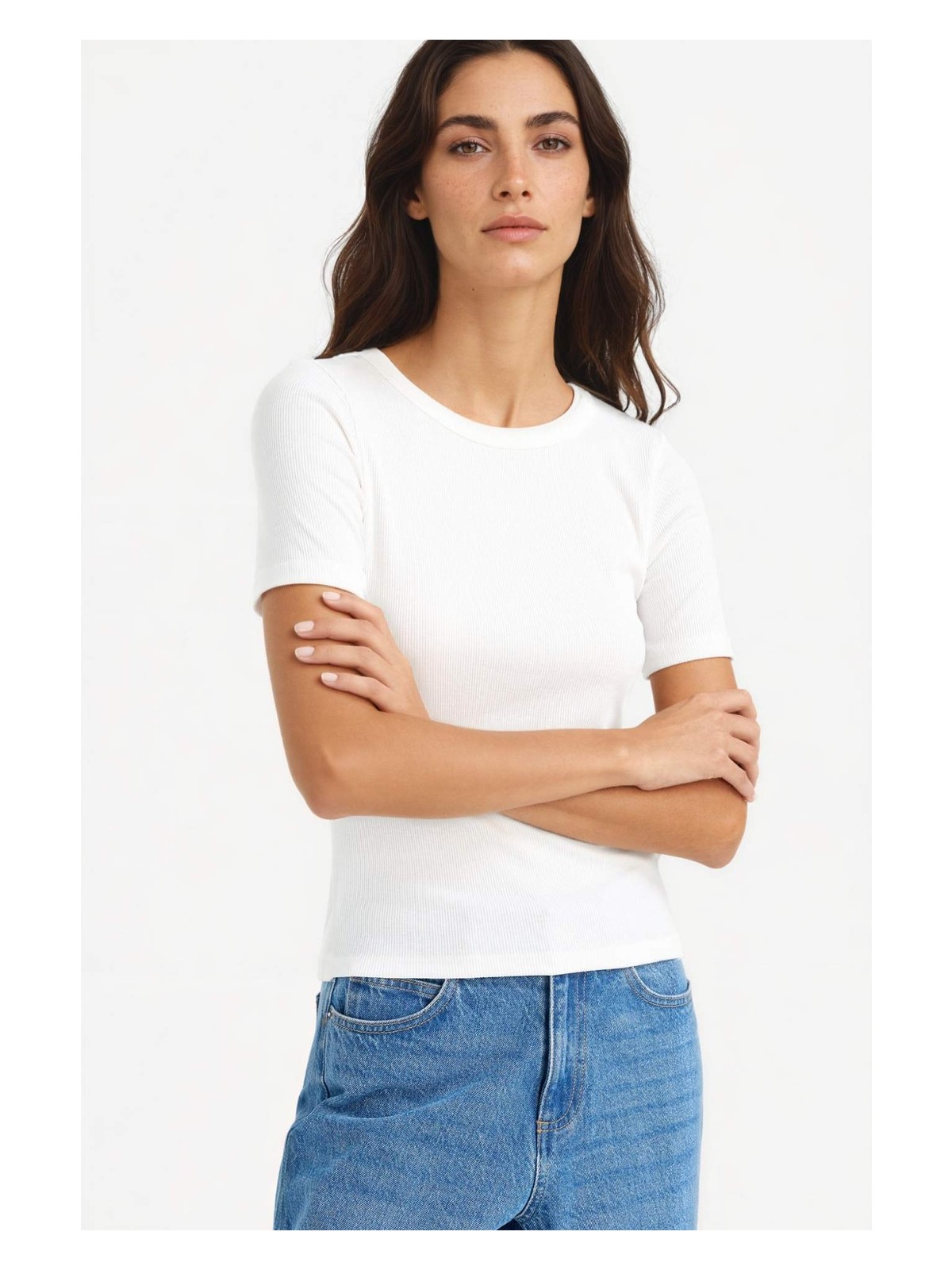 DeFacto Slim Fit Dar Kesim Bisiklet Yaka Basic Düz Fitilli Kaşkorse Kısa Kollu Tişört C0097AX25AU - Görsel 3