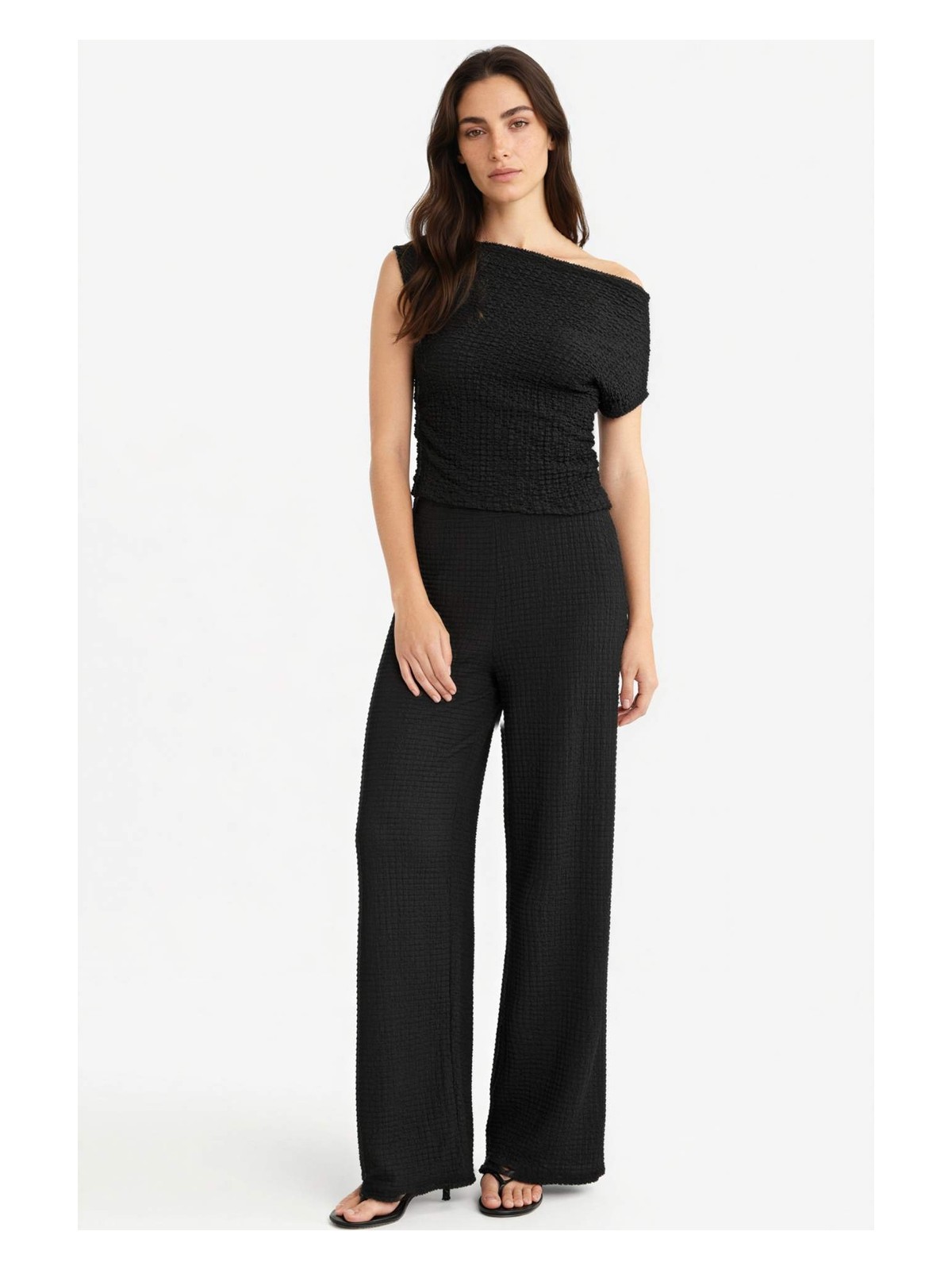DeFacto Slim Fit Dar Kesim Tek Omuzlu Bürümcük Bluz G2703AX25AU - Görsel 2