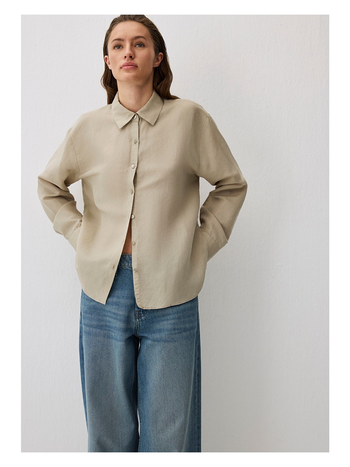 Mavi Bej (TENCEL™) Liyosel Karışımlı Gömlek 1211130-70146