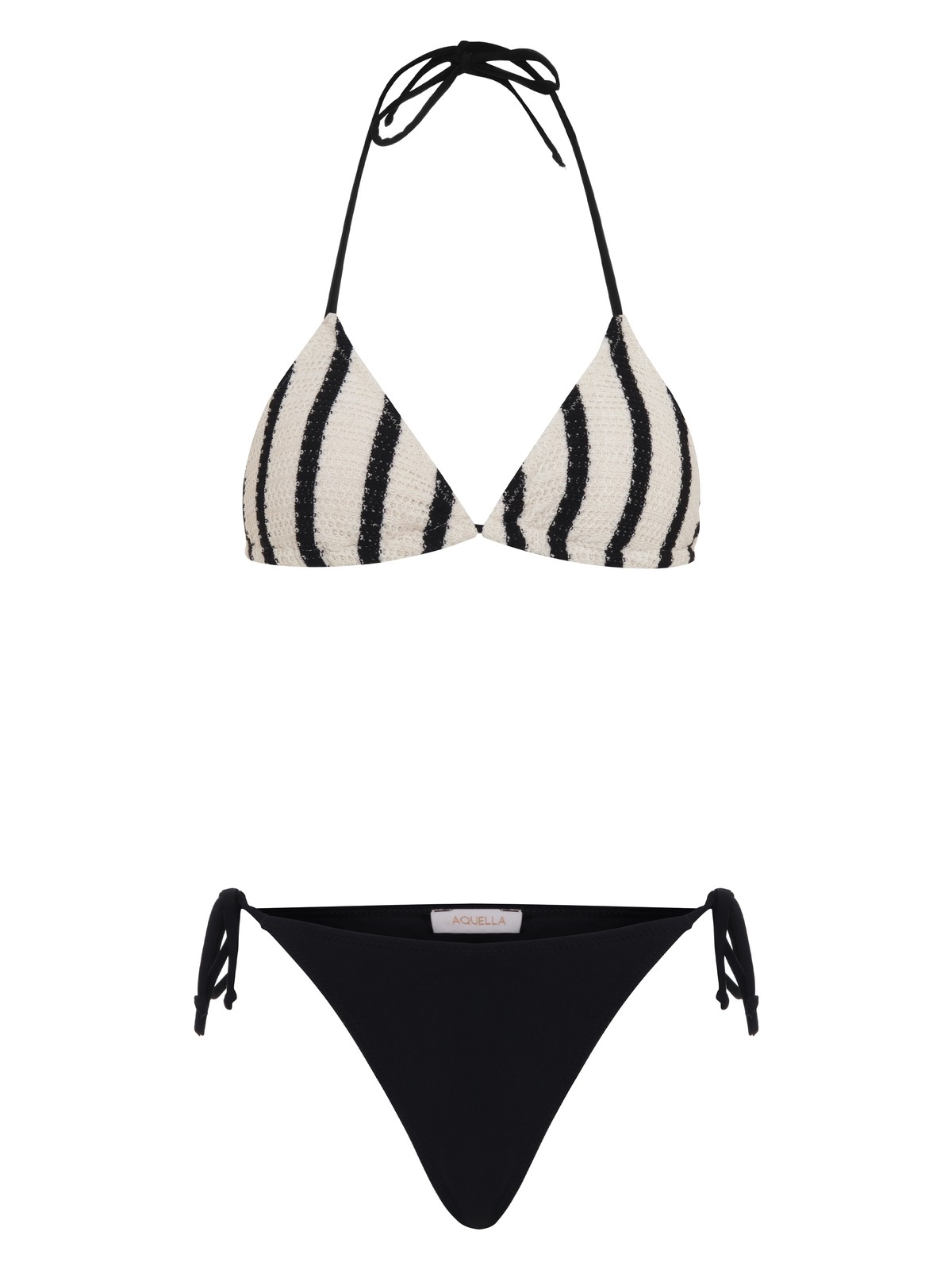 Aquella Triko Siyah Çizgili Ekru Üçgen Bikini Takım
