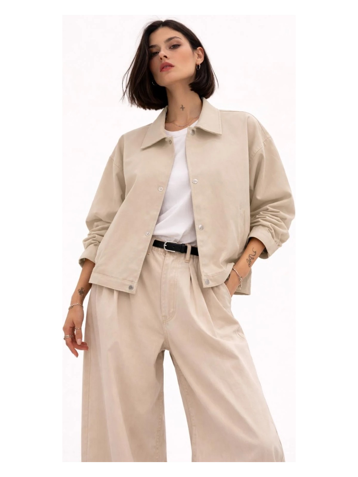 Freemen Kadın Oversize Basic Gabardin Mevsimlik Polo Yaka Ceket