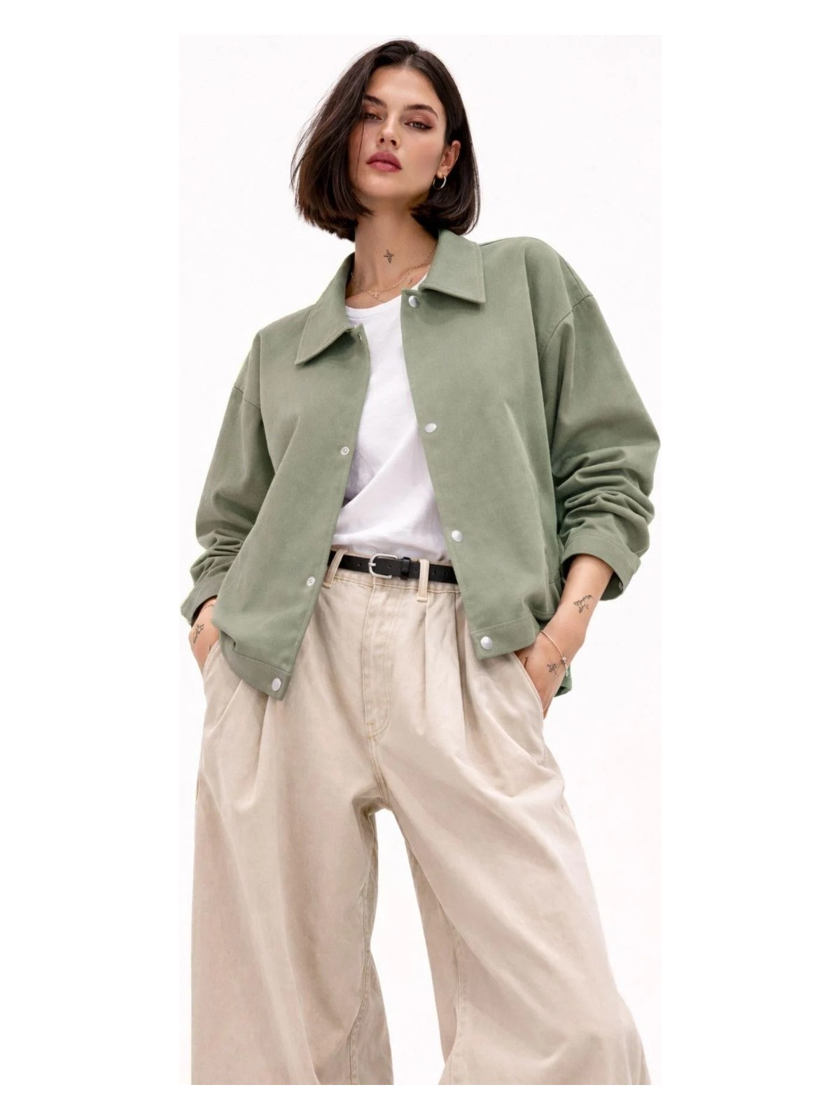 Freemen Kadın Oversize Basic Gabardin Mevsimlik Polo Yaka Ceket - Görsel 4