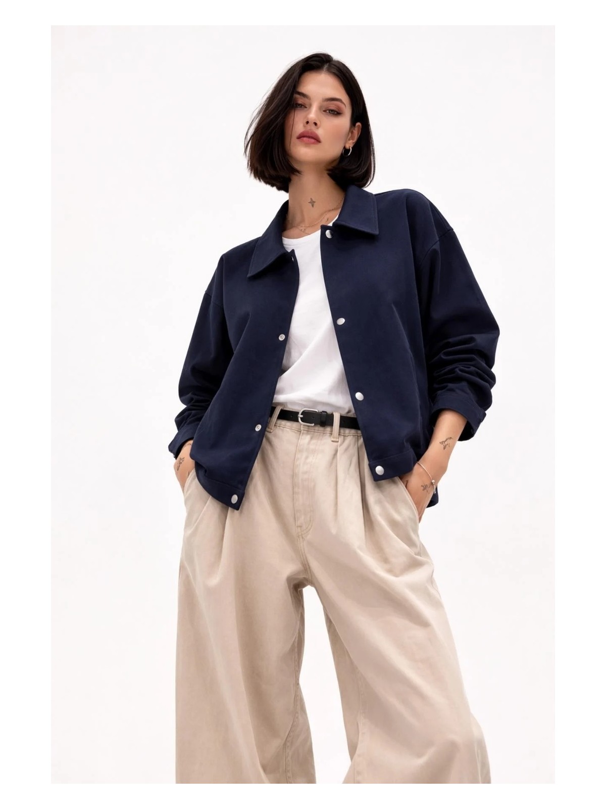 Freemen Kadın Oversize Basic Gabardin Mevsimlik Polo Yaka Ceket - Görsel 5