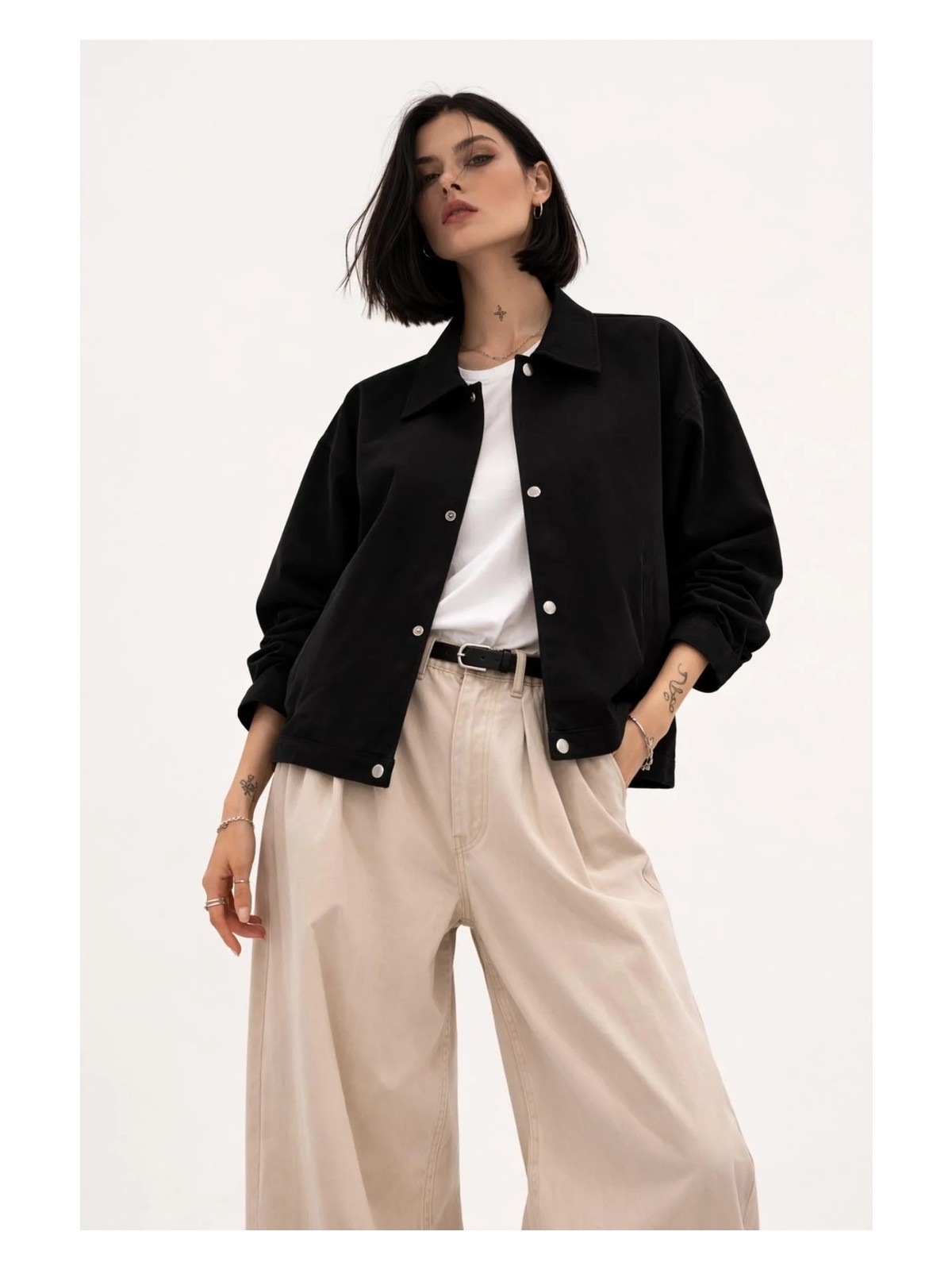 Freemen Kadın Oversize Basic Gabardin Mevsimlik Polo Yaka Ceket - Görsel 6