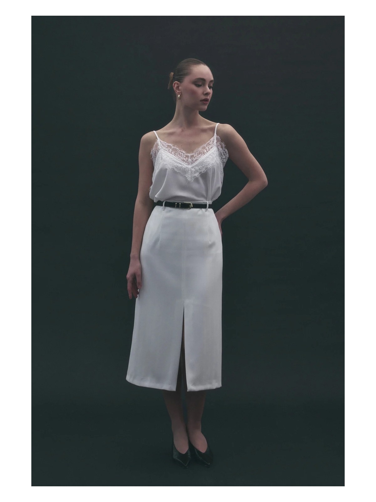 Sateen Anna Yırtmaçlı Etek - Kahve - Görsel 5