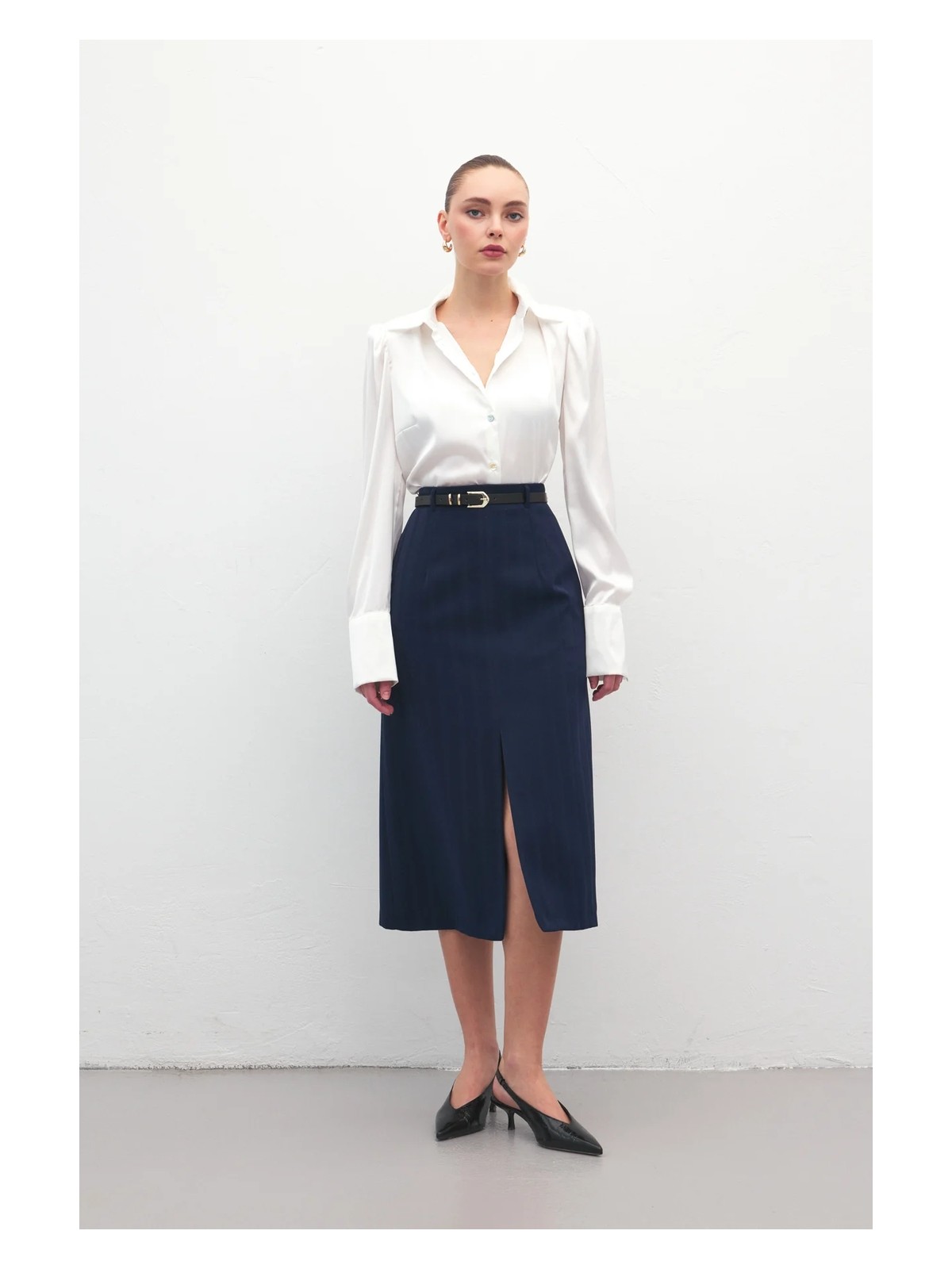 Sateen Anna Yırtmaçlı Etek - Kahve - Görsel 7