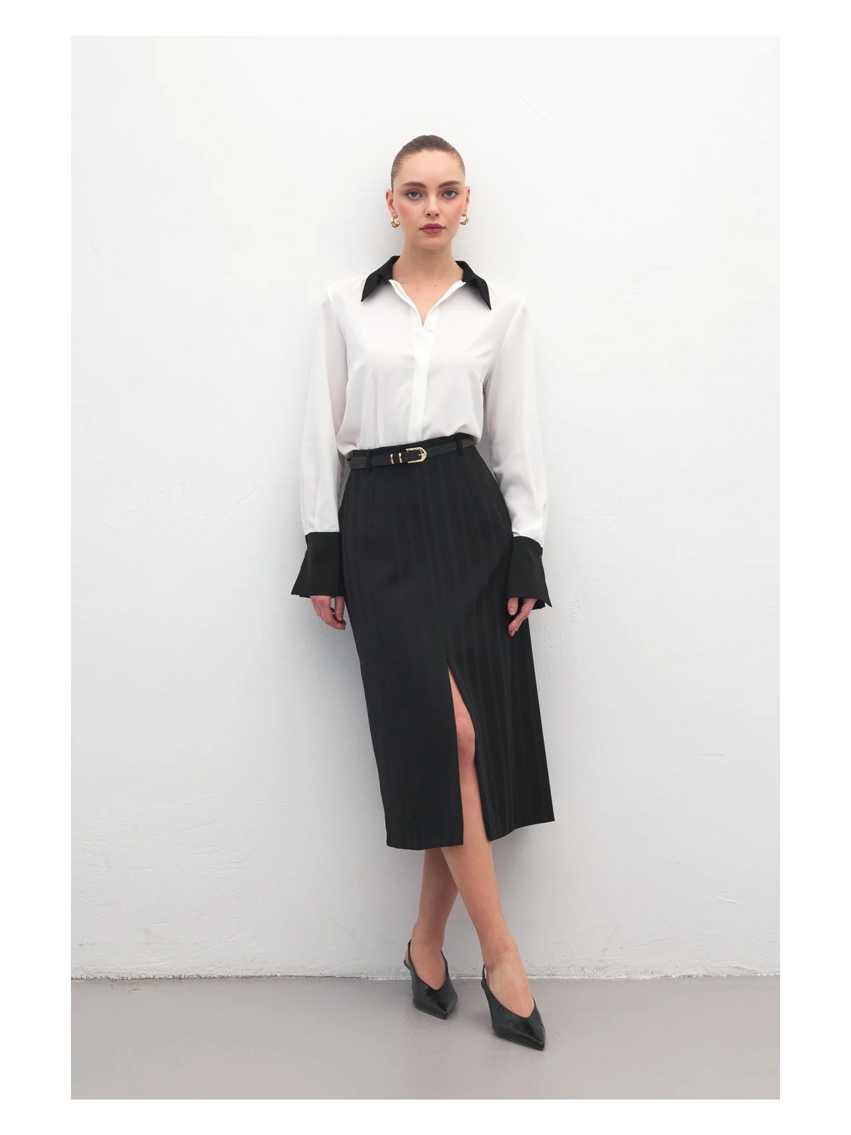 Sateen Anna Yırtmaçlı Etek - Kahve - Görsel 6