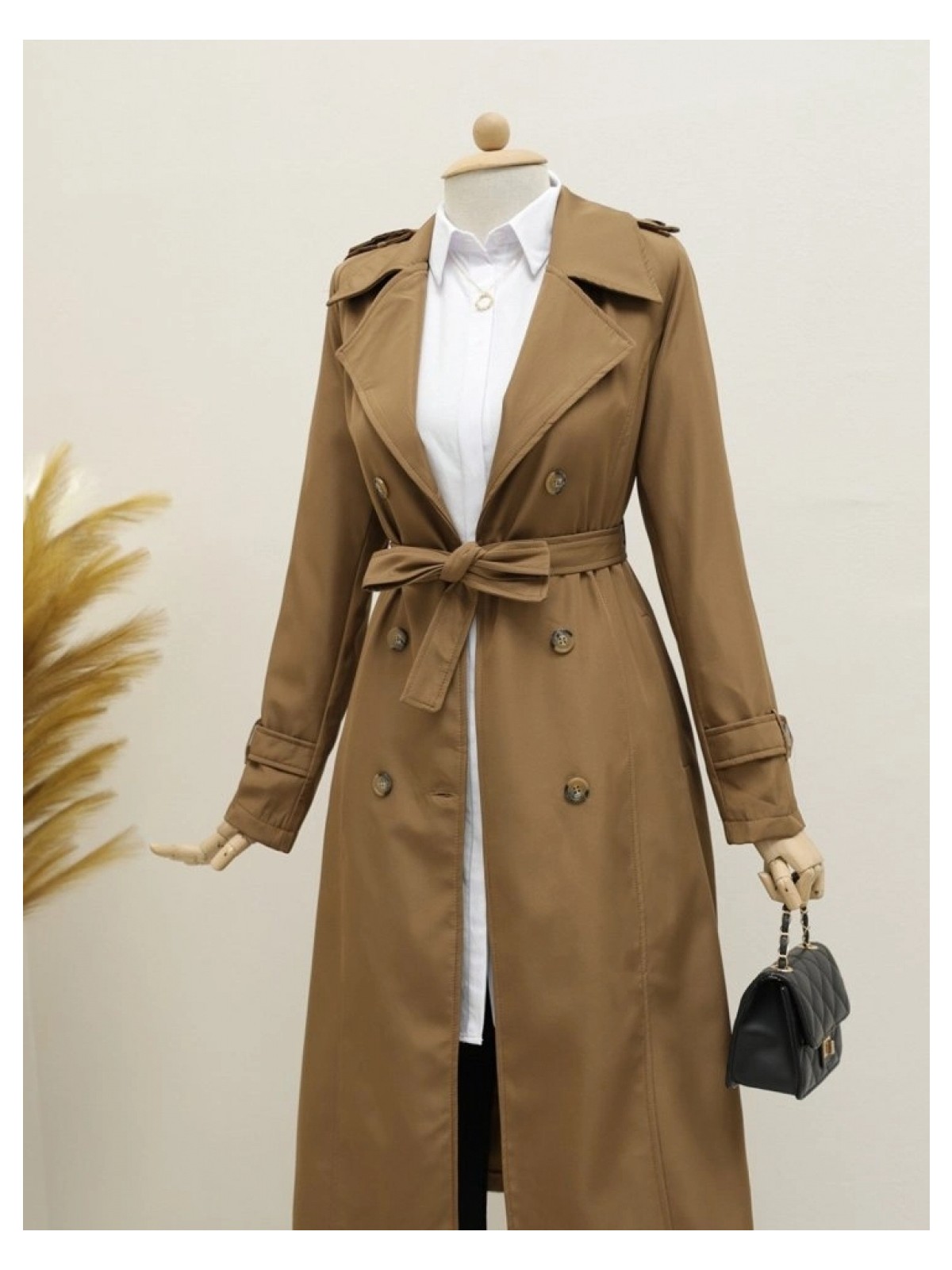 MiraLive Miray- Astarlı Kemerli Trenckot -Taba