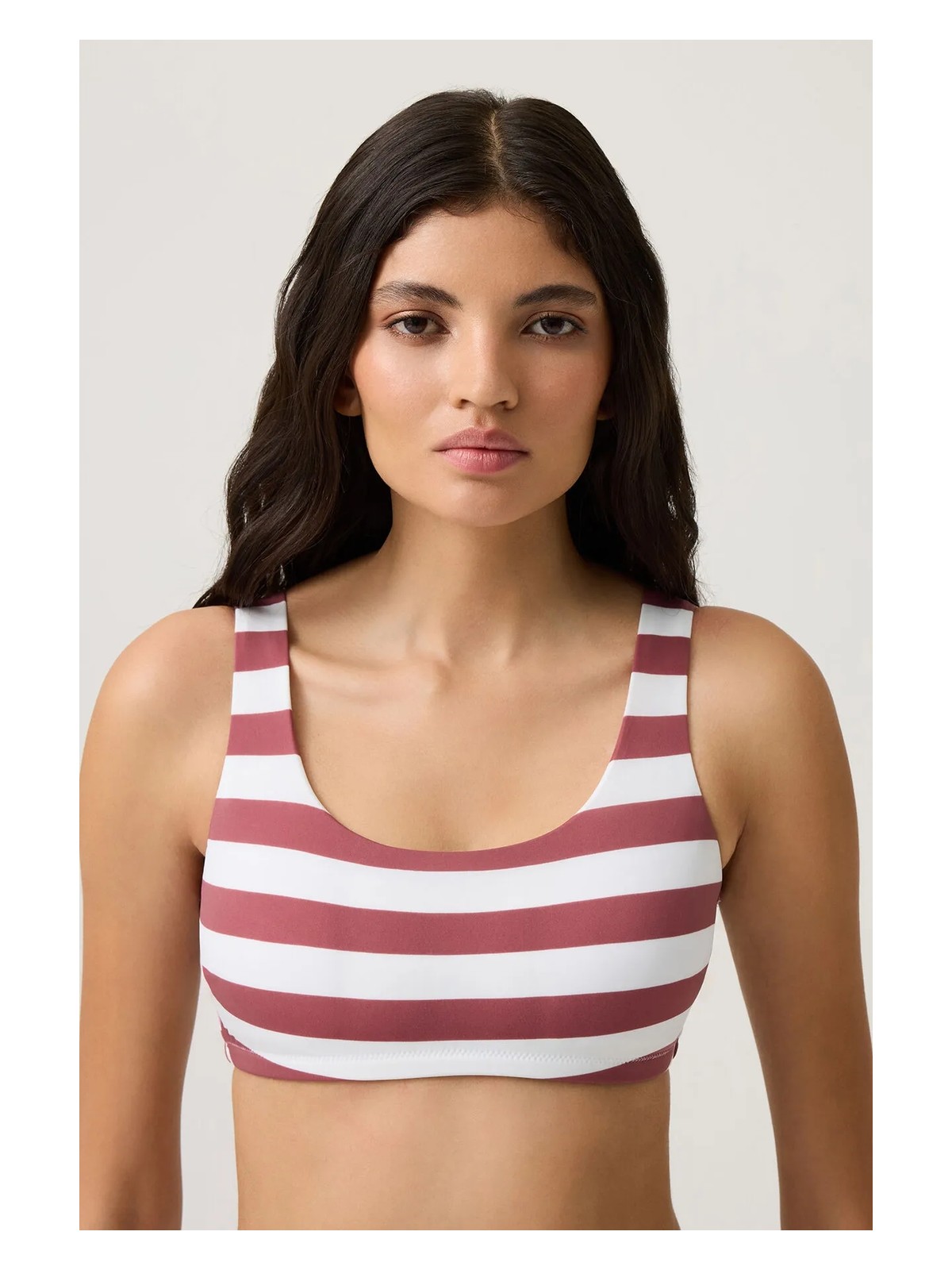 Los Ojos Siyah-Beyaz Çizgili Kare Yaka Spor Bikini Üstü Sporty Top - Görsel 5