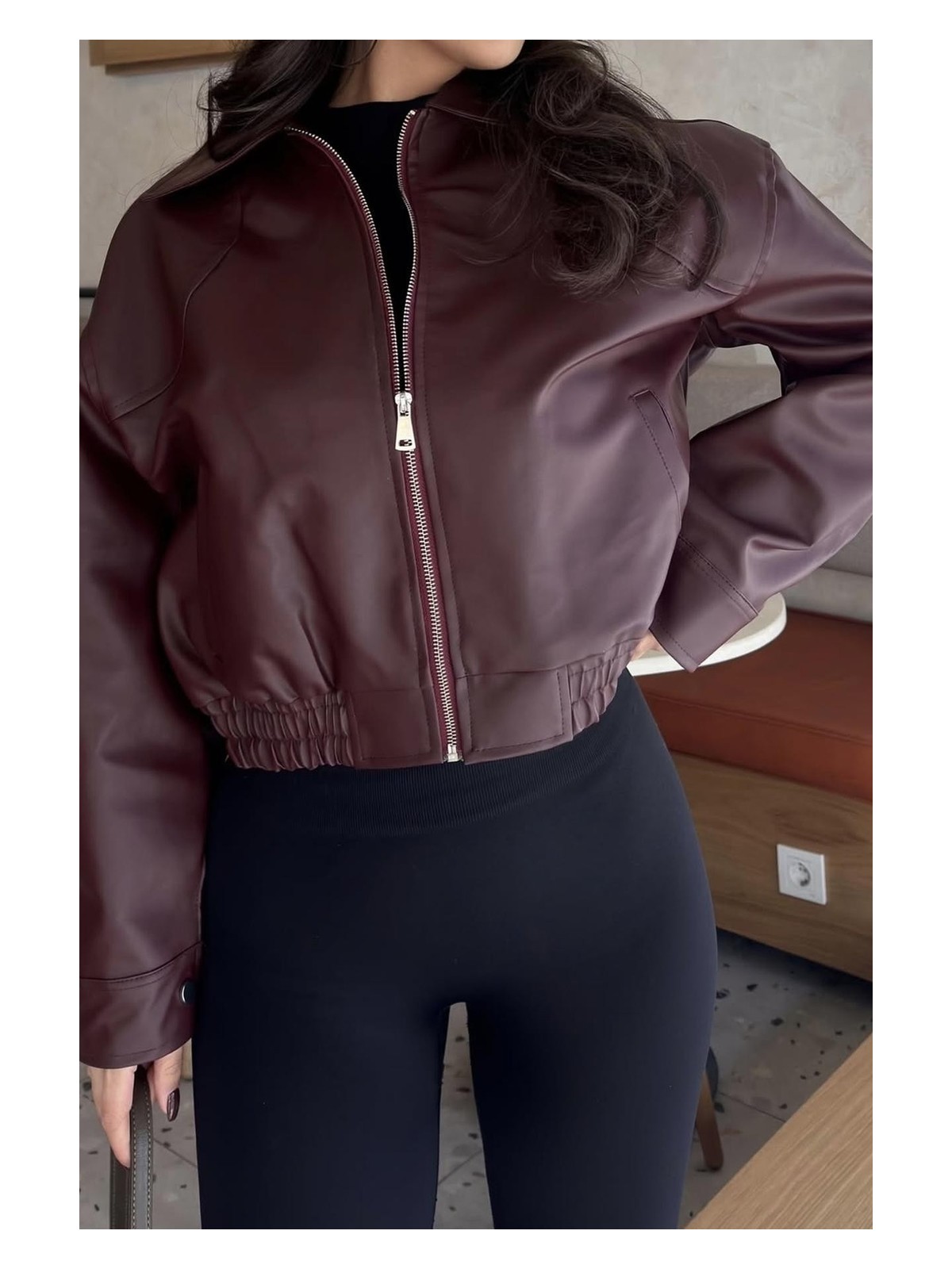 Prifaldi Paris Oversize Bomber Deri Ceket Siyah - Görsel 5