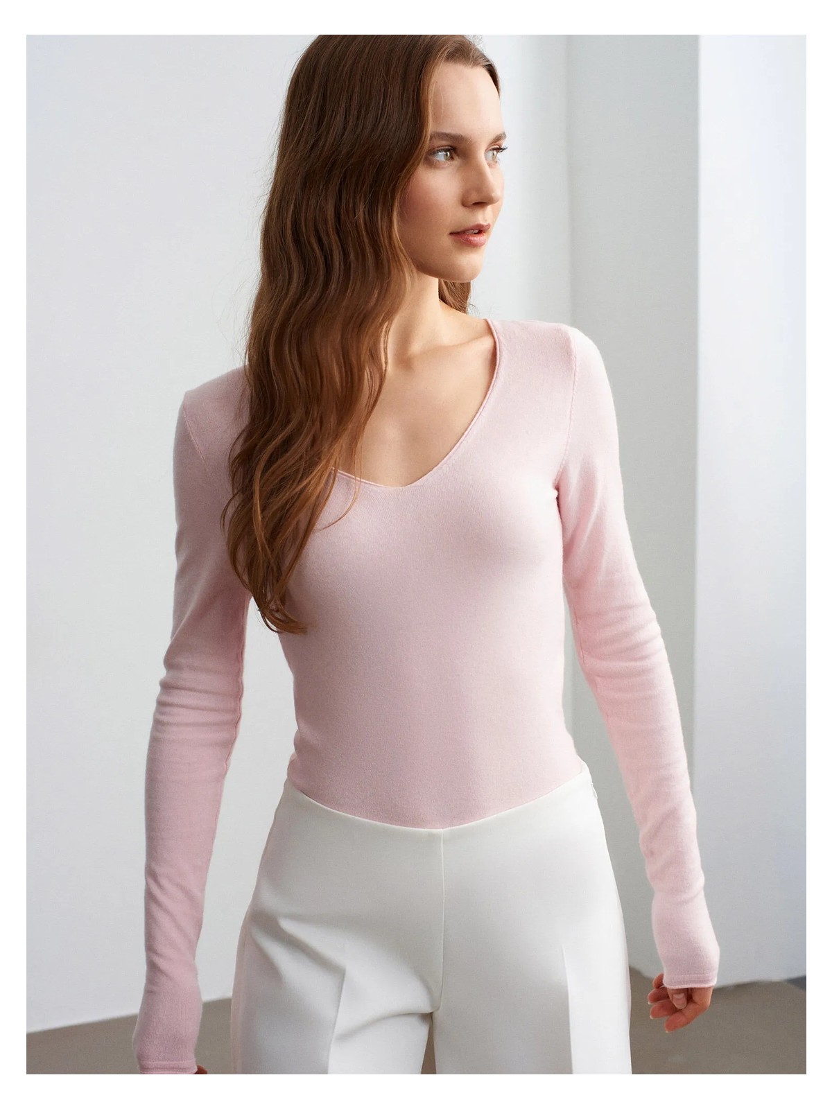 Dilvin 10842 V Yaka Kaşmirli Ultra Hafif Triko Kazak-Açık Sarı - Görsel 6