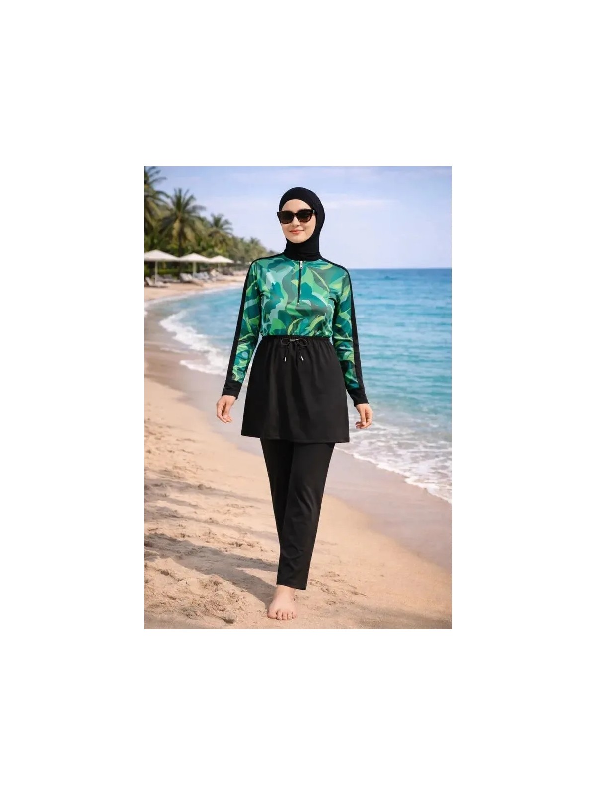 Tesmay Sporcu Likra Yarım Fermuarlı Hızlı Kuruyan Kumaş Kadın Tesettür Mayo(Bandana Dahil Değildir) 3024 - Görsel 4