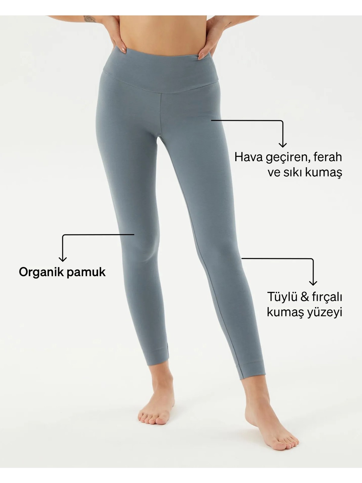 Ayma Active Kadın Siyah Organik Pamuk Basic Tayt - Gots Sertifikalı, Yüksek Bel, Çift Kat Korsaj, Orta Yoğunluklu Yoga Pilates Taytı - Görsel 6