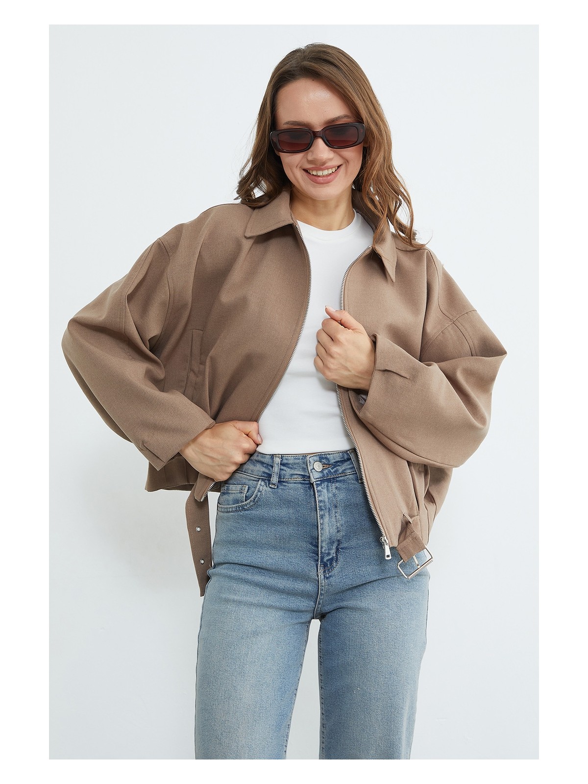 FullaModa Kemerli Pileli Oversize Trençkot - Görsel 4