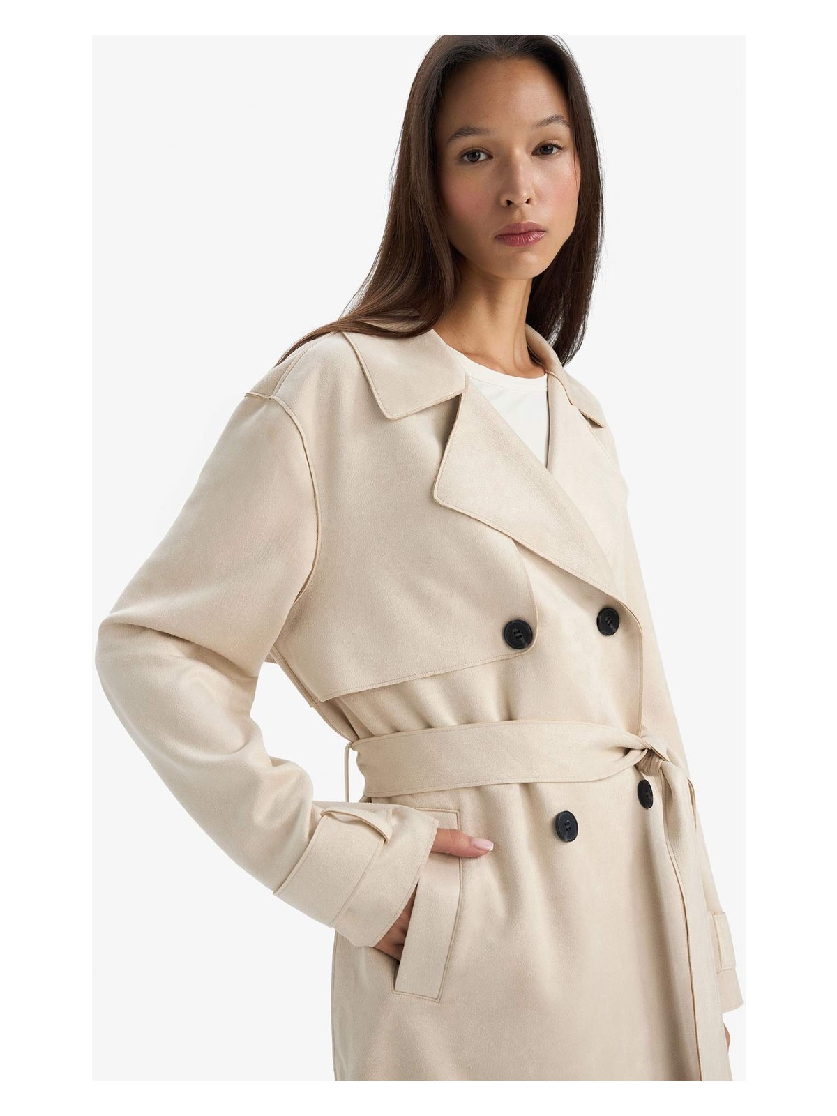 DeFacto Regular Fıt Smokin Yaka Süet TRENÇKOT G0766AX26SP