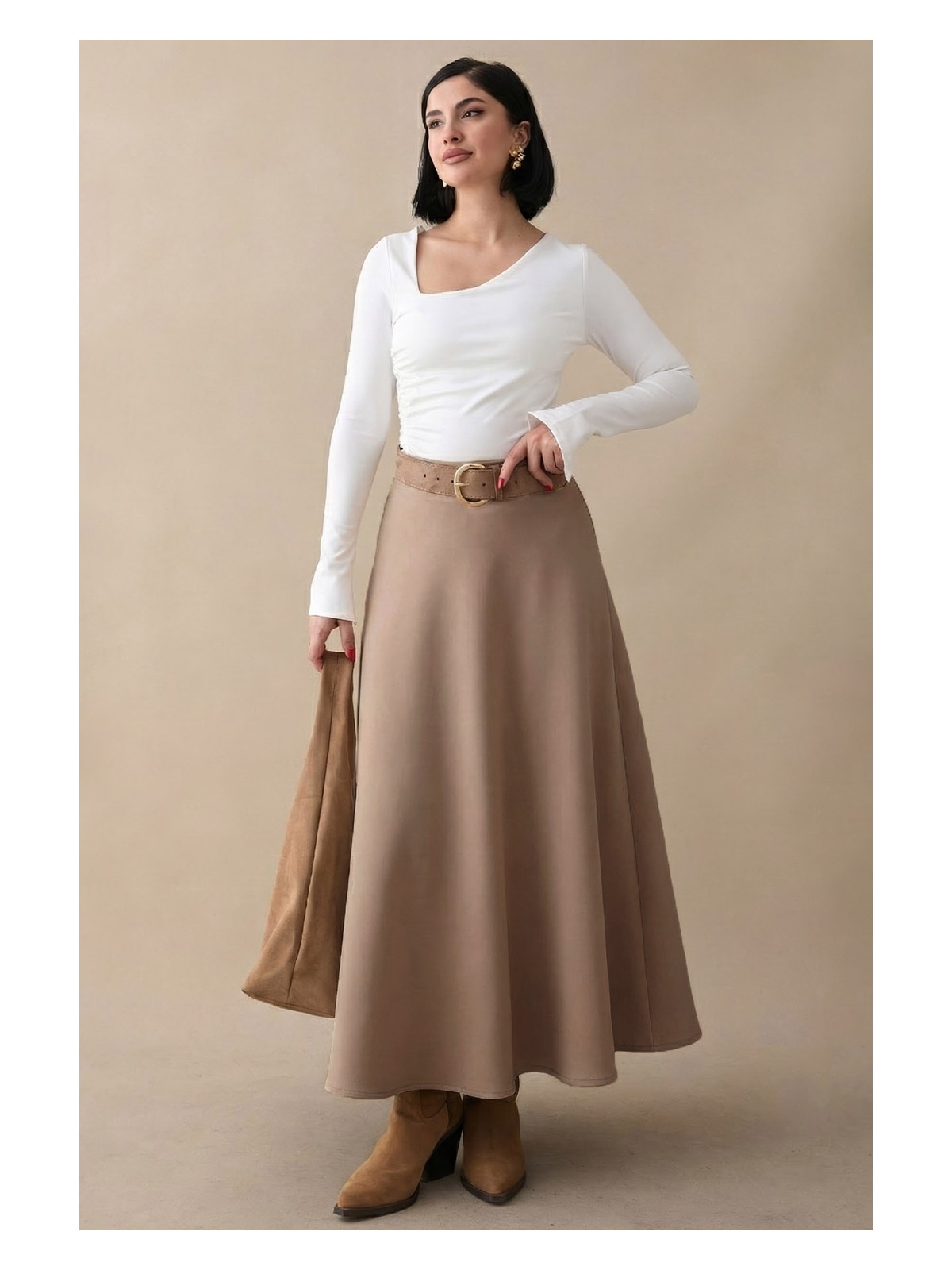 inStyle Kloş Beli Lastikli Scuba Siyah Etek - Görsel 9