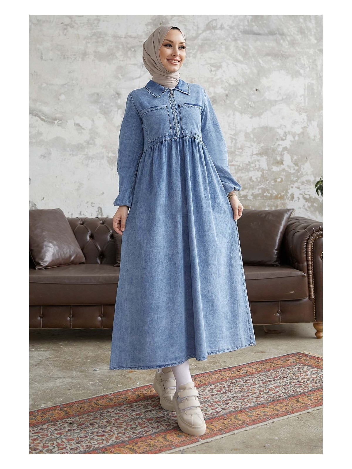 inStyle Daniel Çift Cep Kot Elbise - Açık Mavi