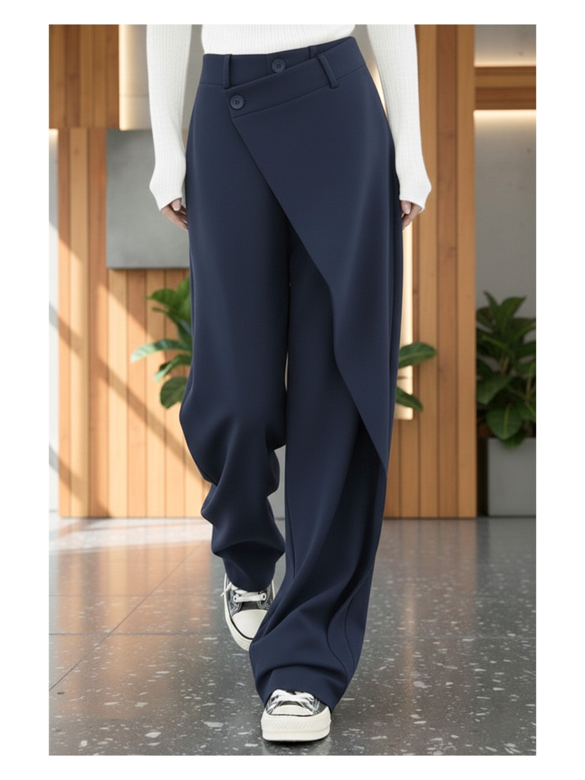 BS Hood x Nurbeli Kadın Asimetrik Tasarımlı Düğme Kapama Palazzo Pantolon - Görsel 6