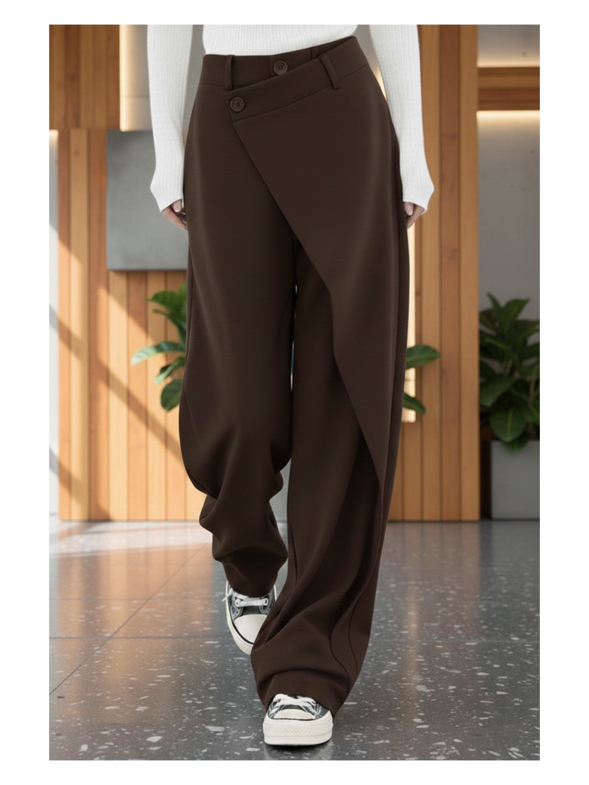 BS Hood x Nurbeli Kadın Asimetrik Tasarımlı Düğme Kapama Palazzo Pantolon - Görsel 7