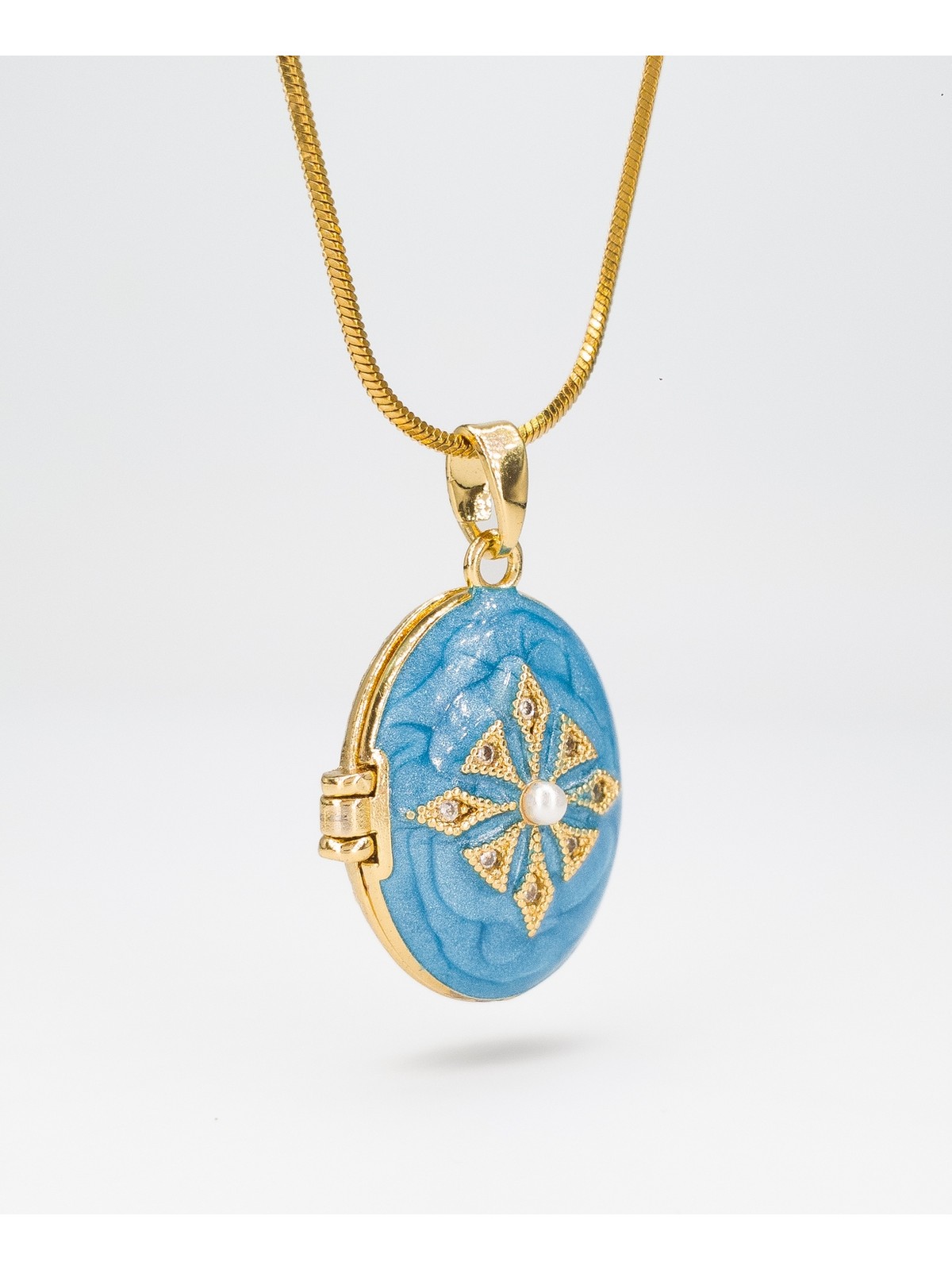 Stella Fortis Mine Detaylı Kapaklı Madalyon Kolye – Altın Renk Yılan Zincir - Görsel 7