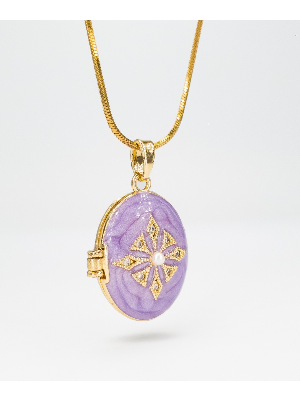 Stella Fortis Mine Detaylı Kapaklı Madalyon Kolye – Altın Renk Yılan Zincir - Görsel 4