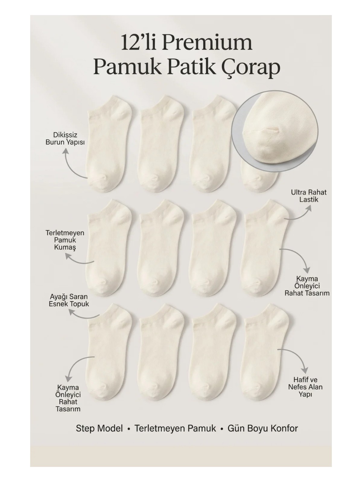 Katia & Bony Unisex 12'li Basic Step Çorap Beyaz - Görsel 6