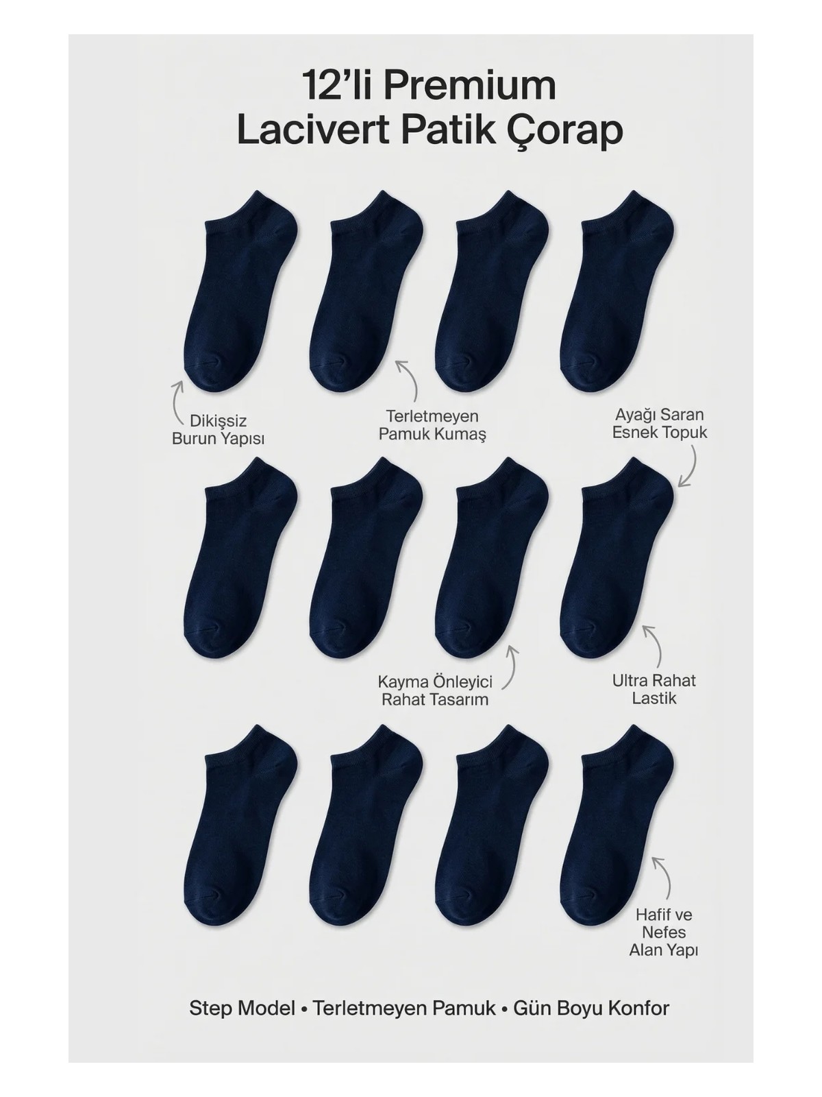 Katia & Bony Unisex 12'li Basic Step Çorap Beyaz - Görsel 7