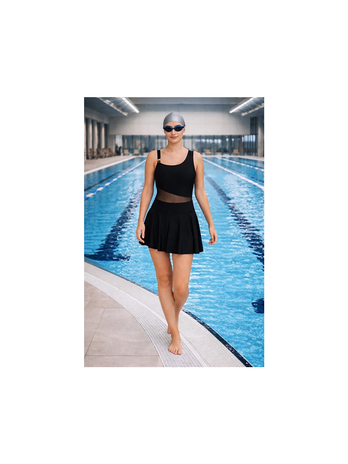 Lapieno Lapıeno Su Tutmayan Kumaş Tül Detaylı Etekli Mayo 3587