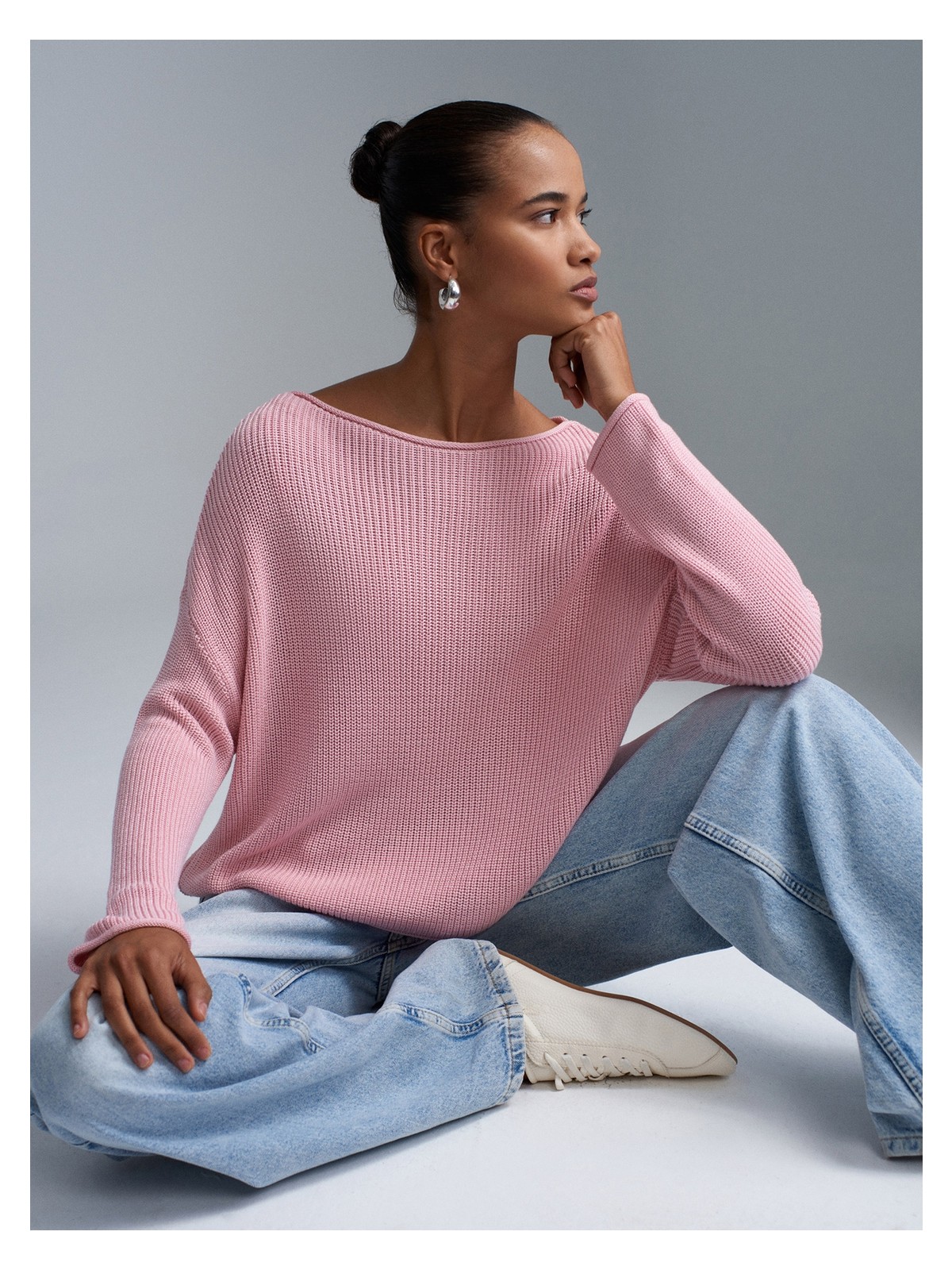 Dilvin 10804 Kayık Yaka Basic Triko Kazak-Ekru - Görsel 8