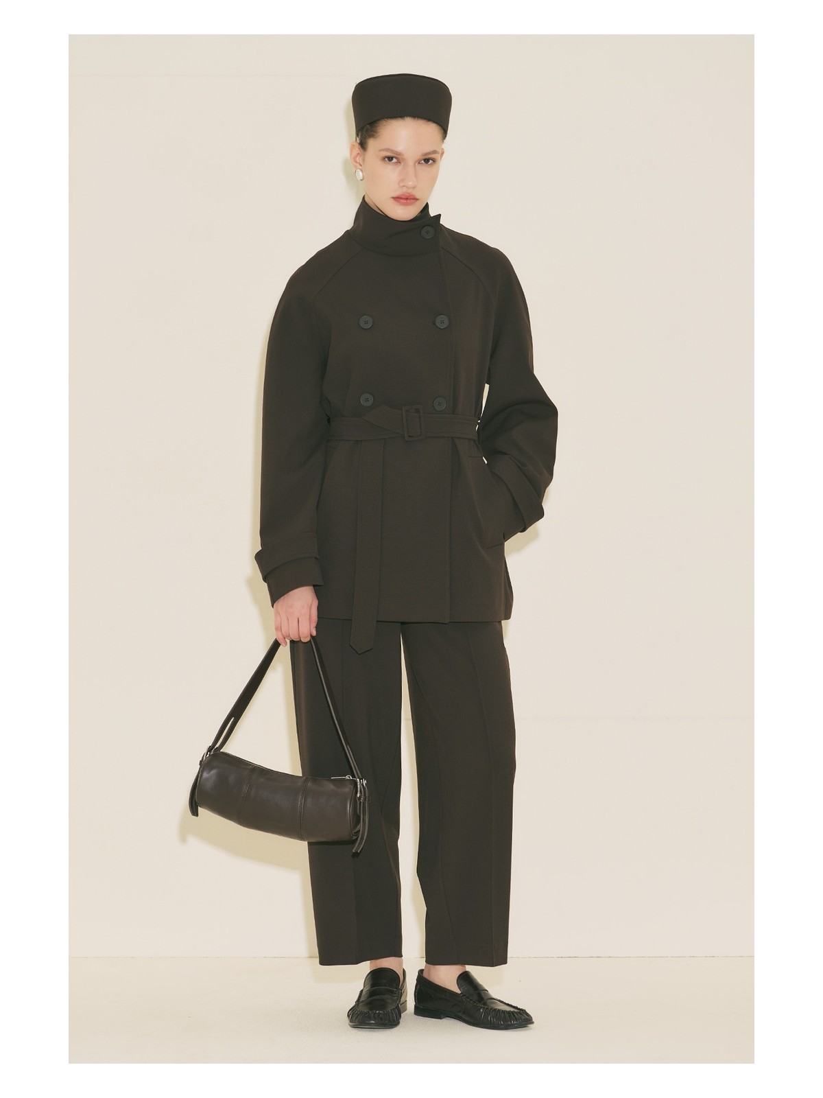 Manuka Yüksek Yaka Kemerli Trençkot Siyah - Görsel 5